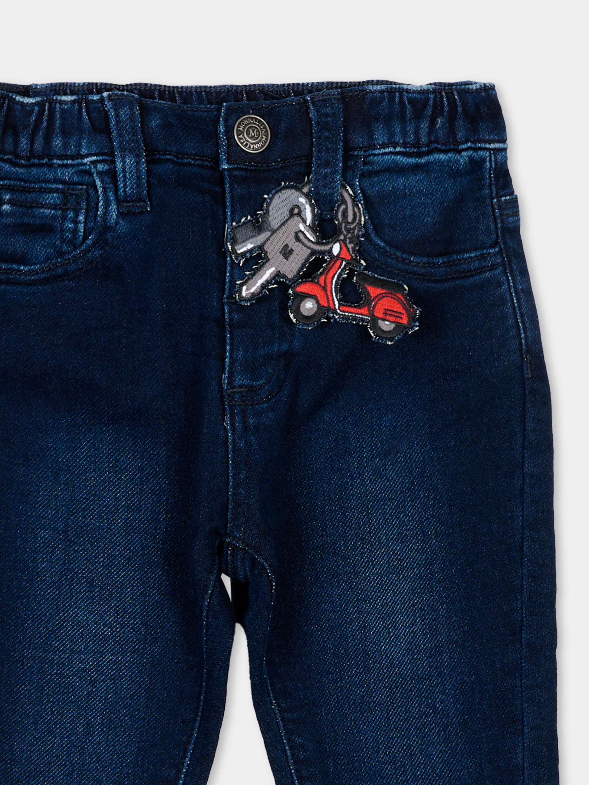 Jeans denim per neonato con ricami vespa,Monnalisa,28F405 6042 0061