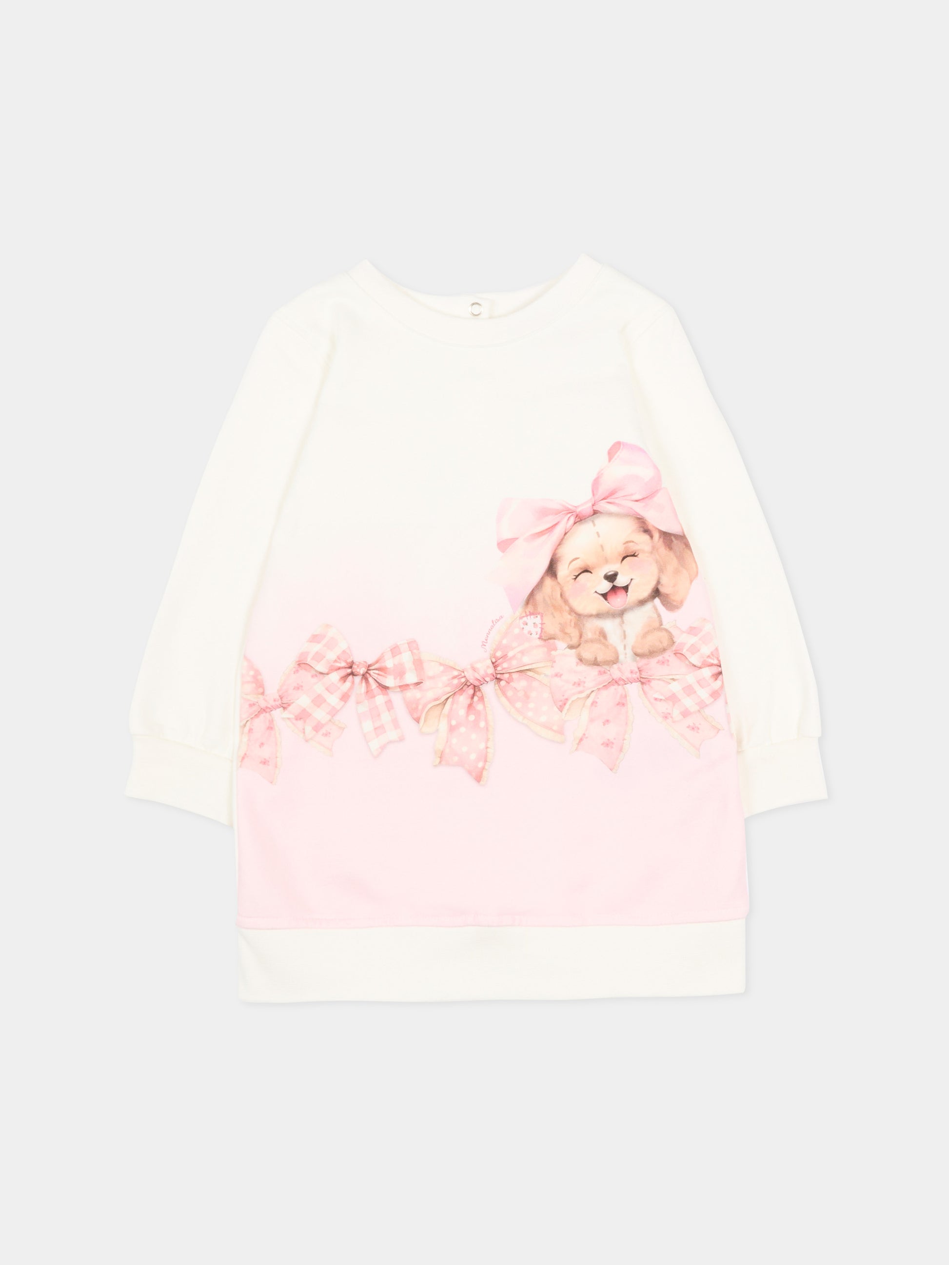 Vestito avorio per neonata con cagnolino,Monnalisa,39F901 6004 0190
