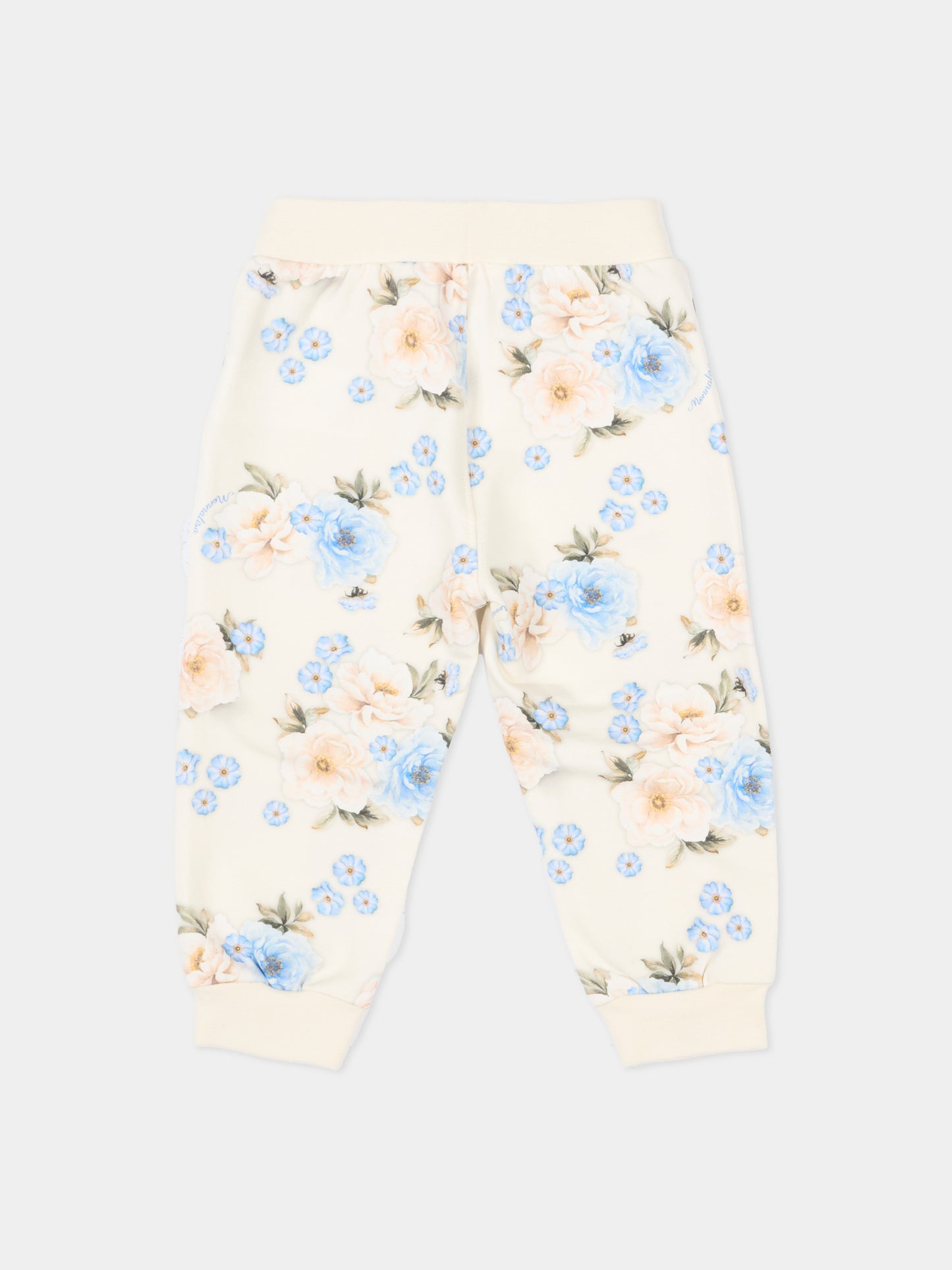Pantaloni sportivi beige per neonati con stampa floreale,Monnalisa,39F407 6018 0258