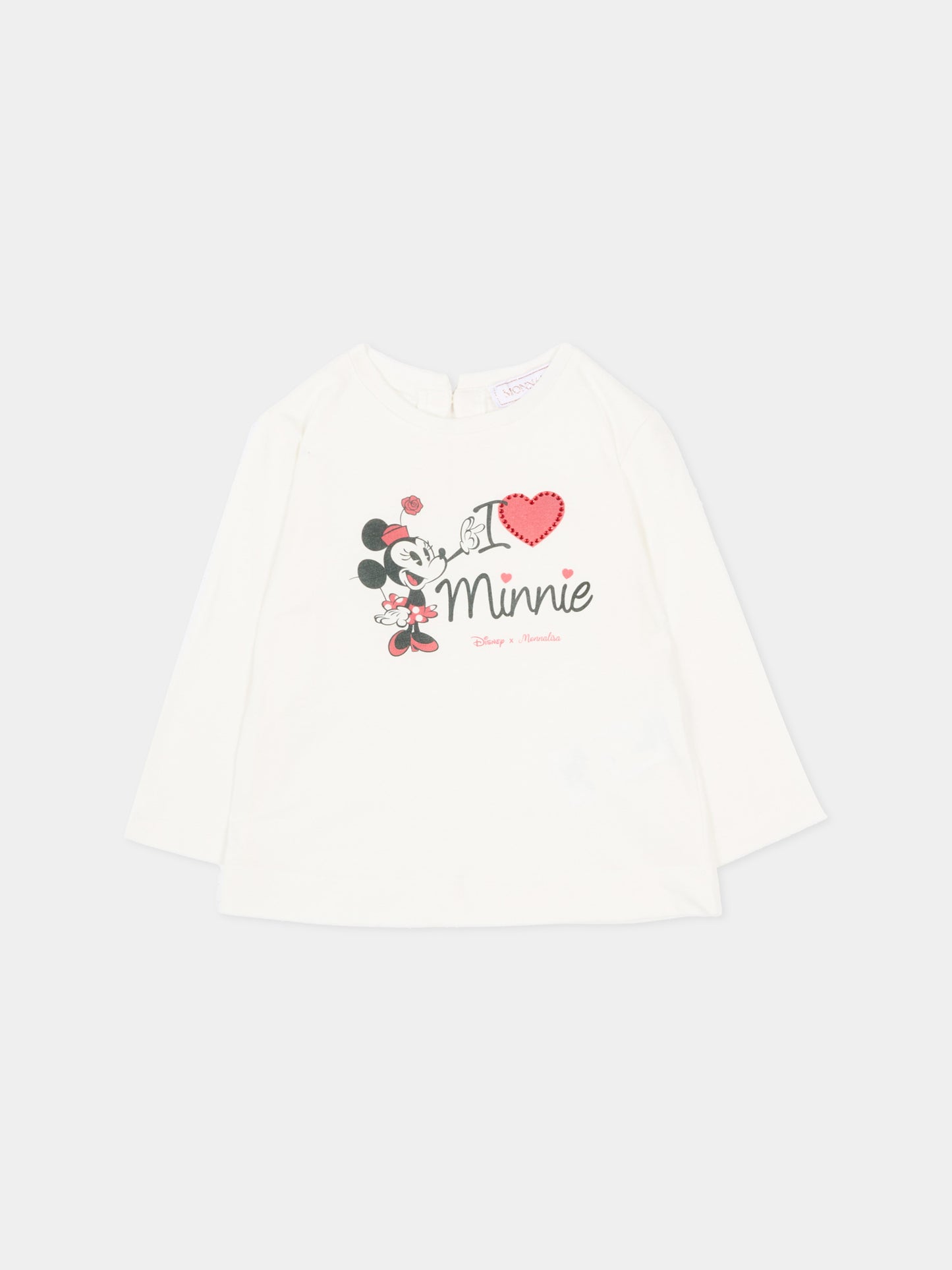 T-Shirt avorio per neonata con stampa Minnie,Monnalisa,39F617 6005 0001