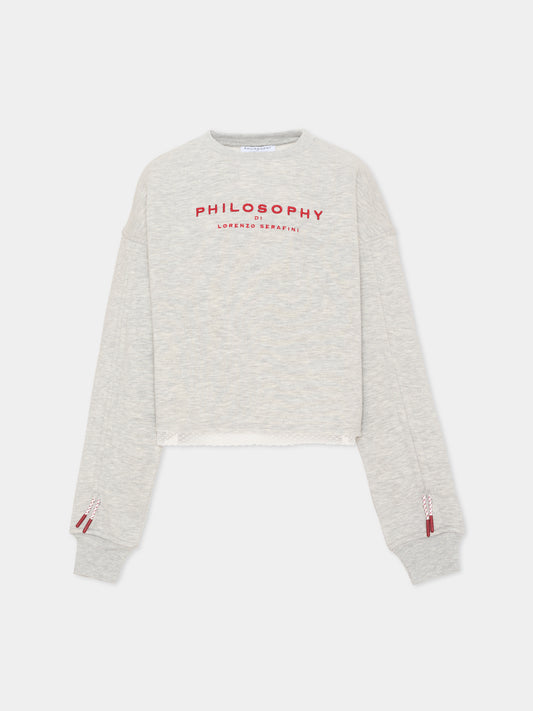 Felpa grigia per bambina con logo,Philosophy,I9F601 6036 P032