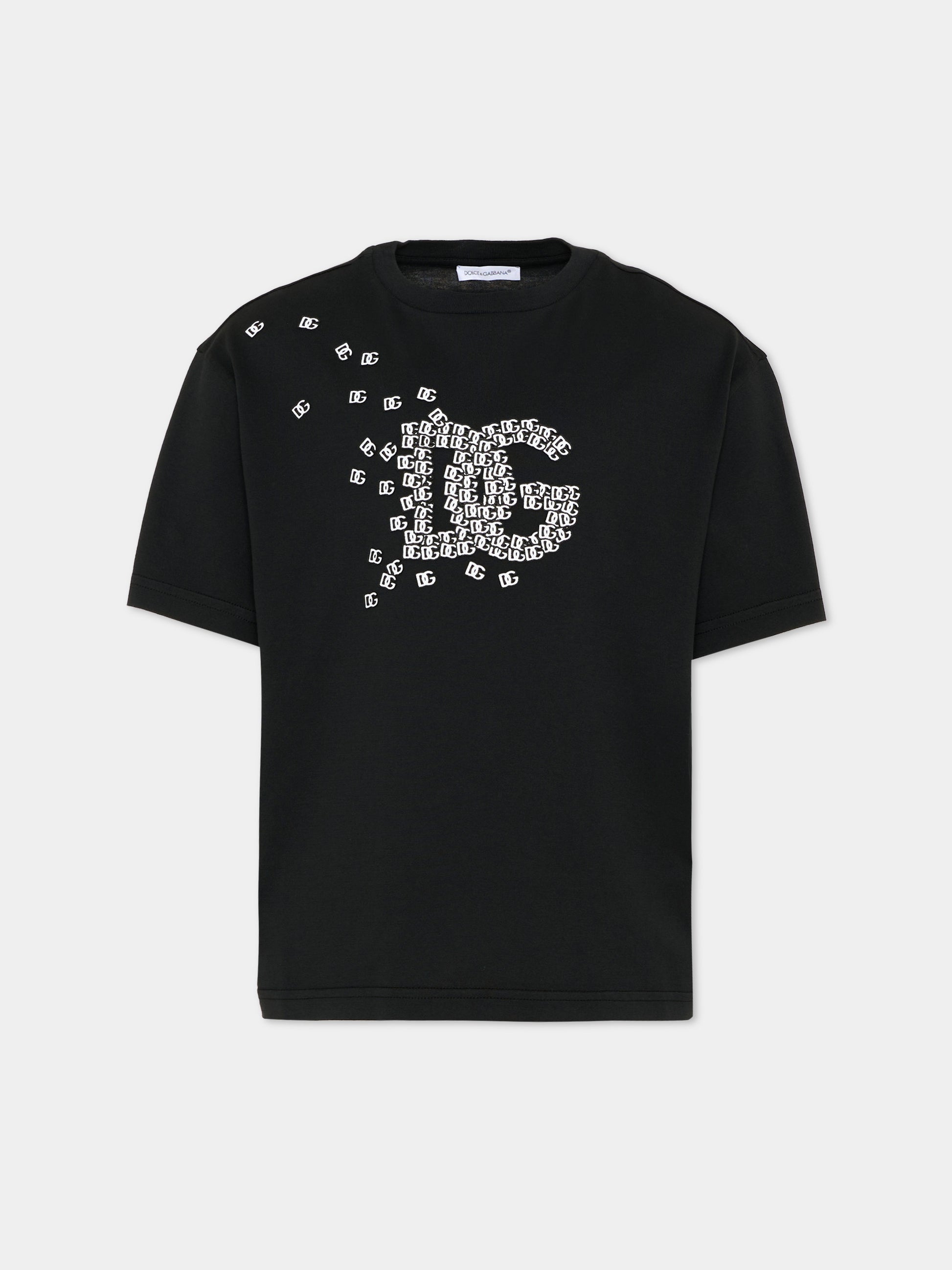 T-Shirt nera per bambino con logo,Dolce & Gabbana Kids,L4JTHV G7Q0T N0000