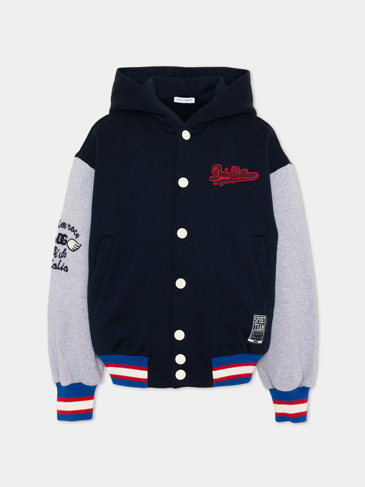 Felpa blu per bambino con logo,Dolce & Gabbana Kids,L4JB8F G7P6N S9000