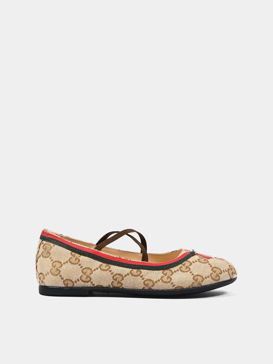 Beige ballerinas for Girl with Jacquard GG