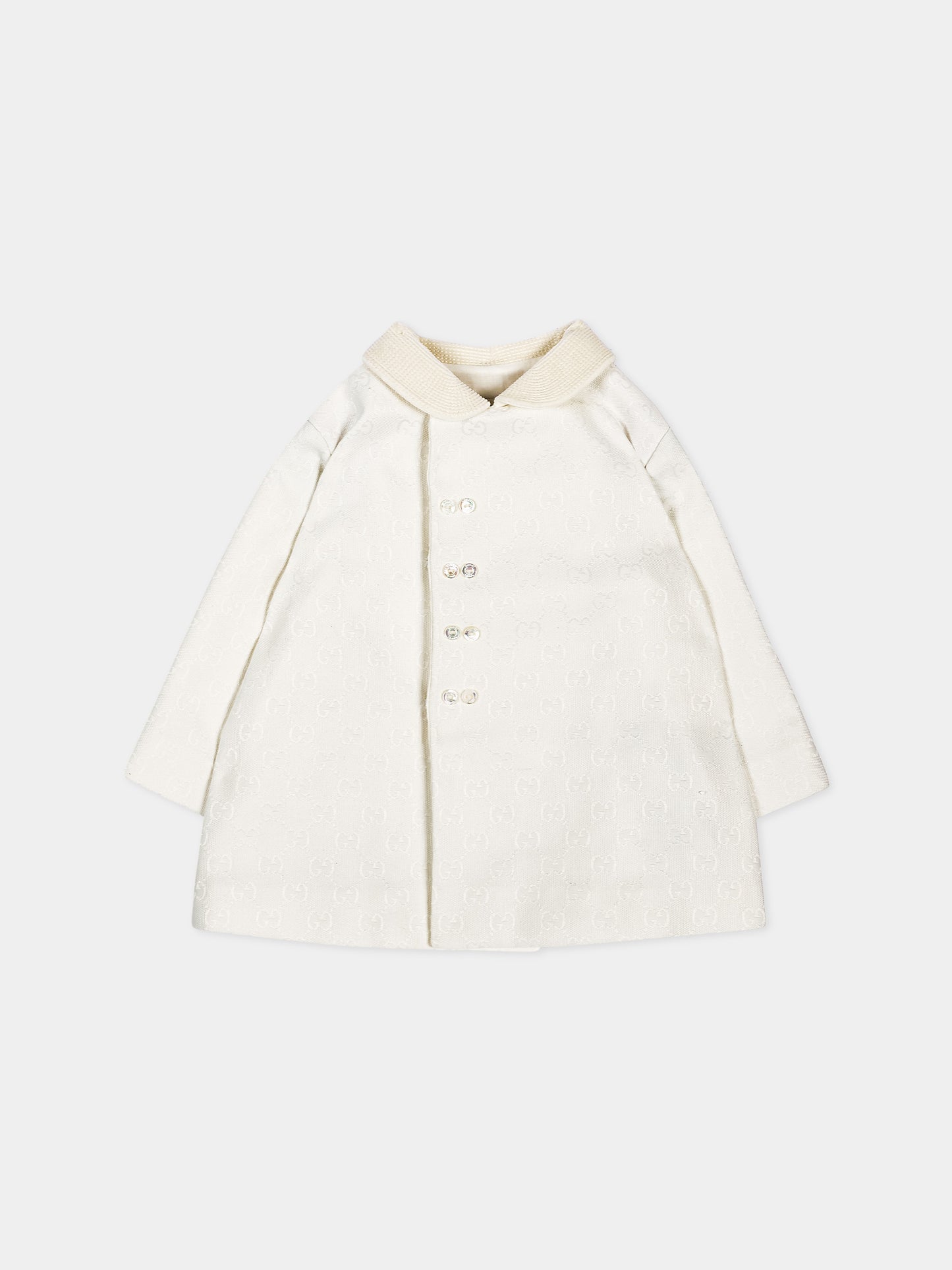 Cappotto avorio per neonato Jacquard GG,Gucci Kids,863983 XWA9R 9799