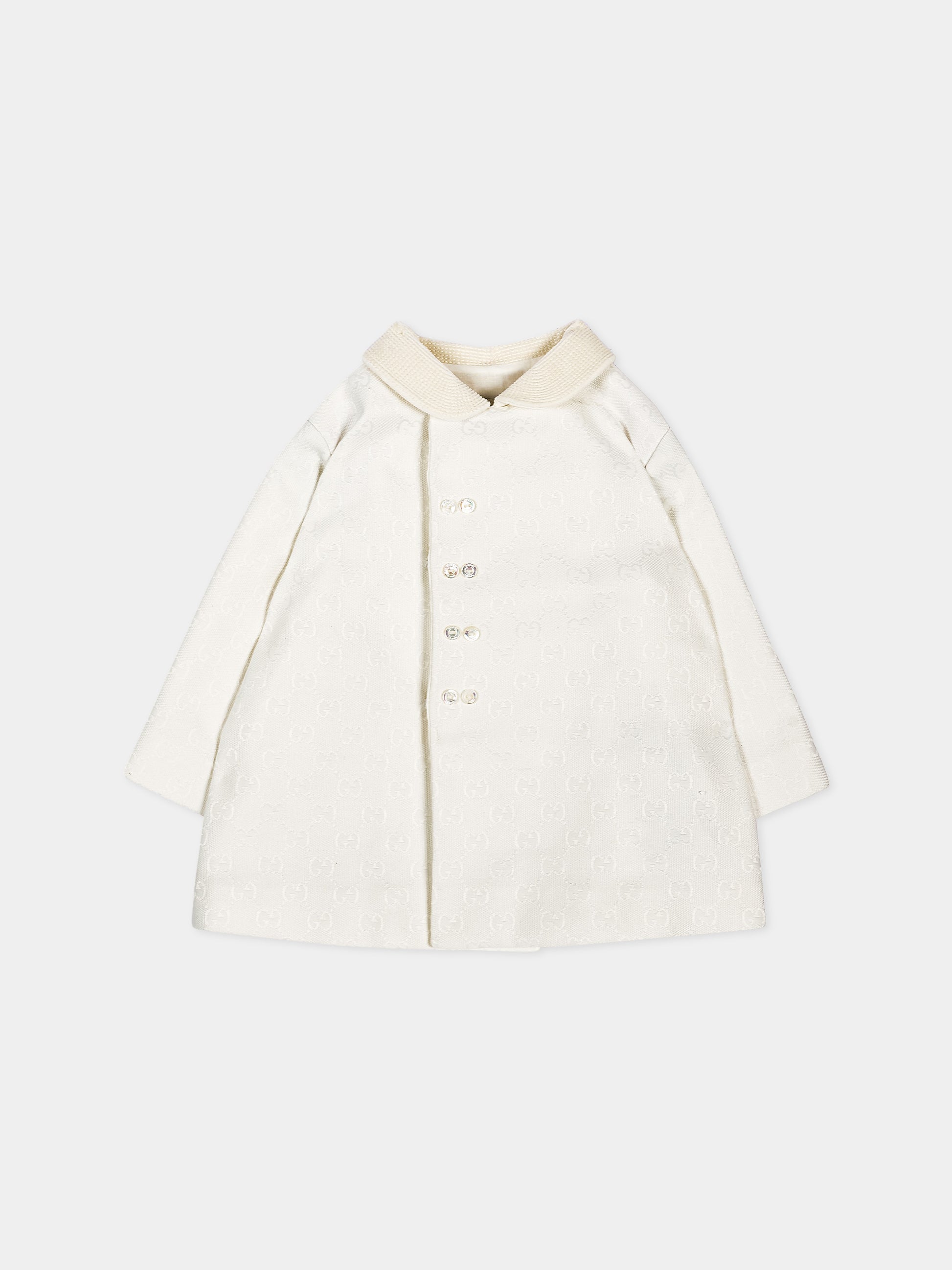 Cappotto avorio per neonato Jacquard GG,Gucci Kids,863983 XWA9R 9799