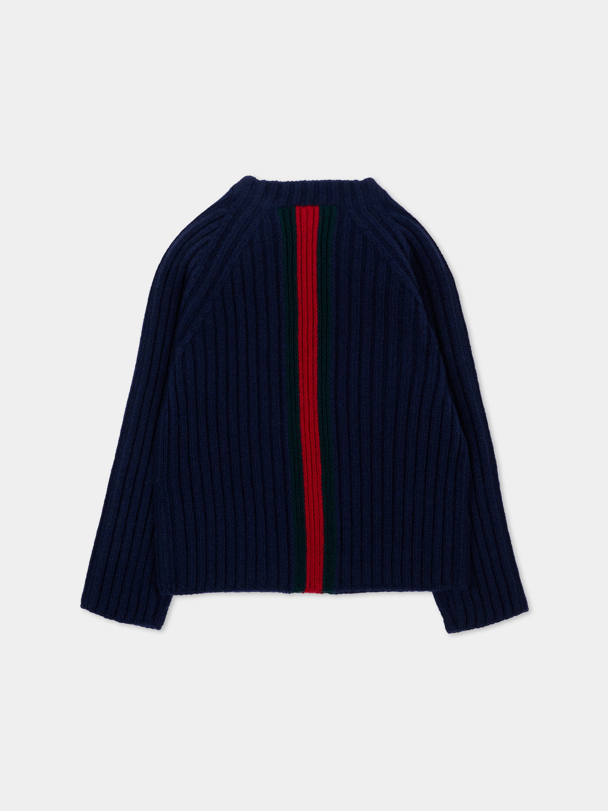 Maglione blu per neonato con Web,Gucci Kids,866182 XKFIL 4154