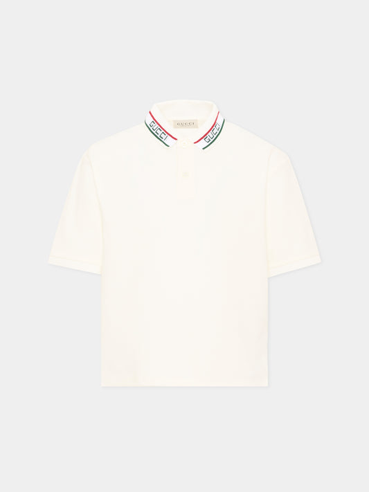 Short sleeve white polo for boy logo