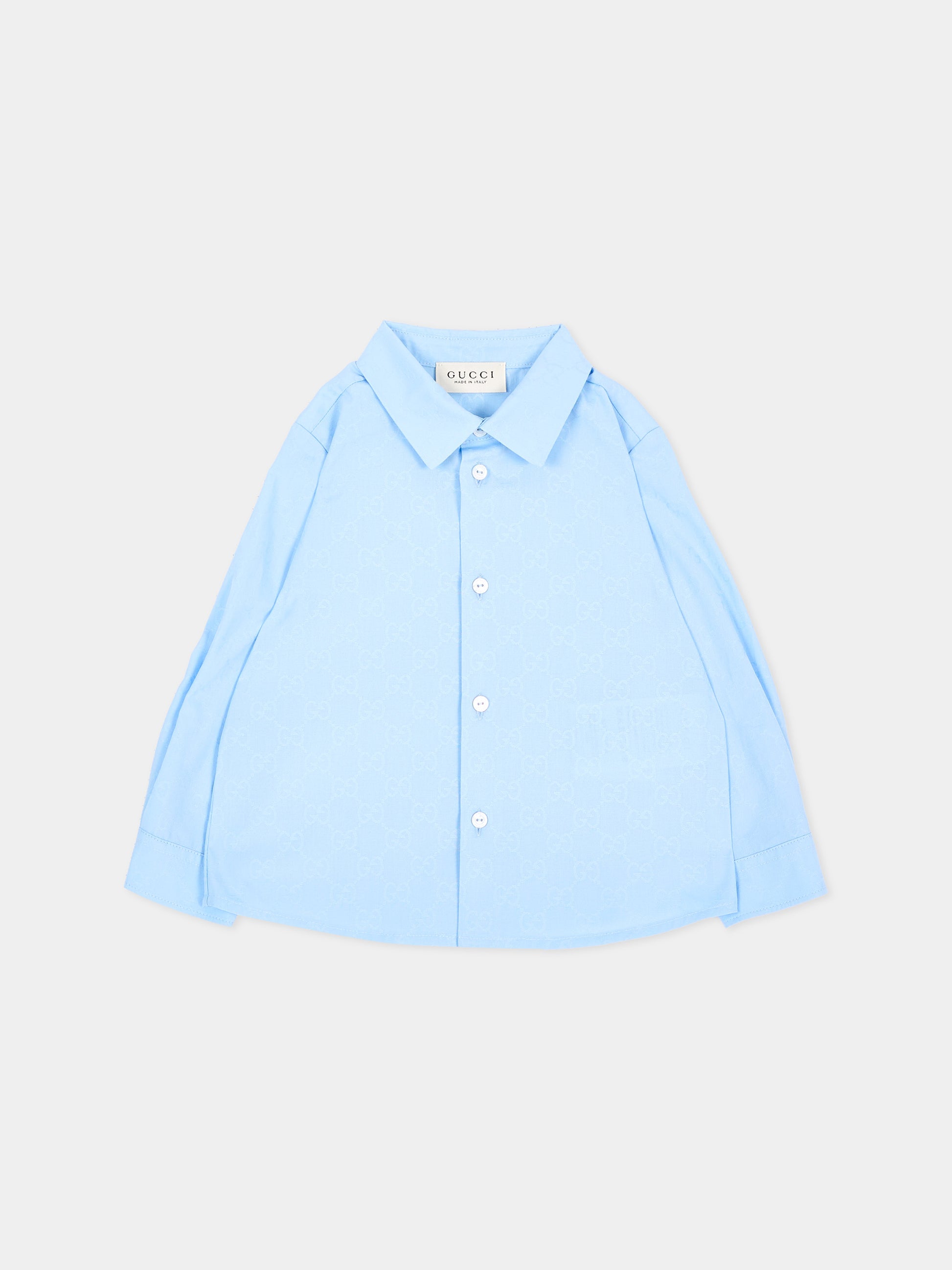 Camicia a manica lunga celeste per neonato,Gucci Kids,870284 XWA9G 4774