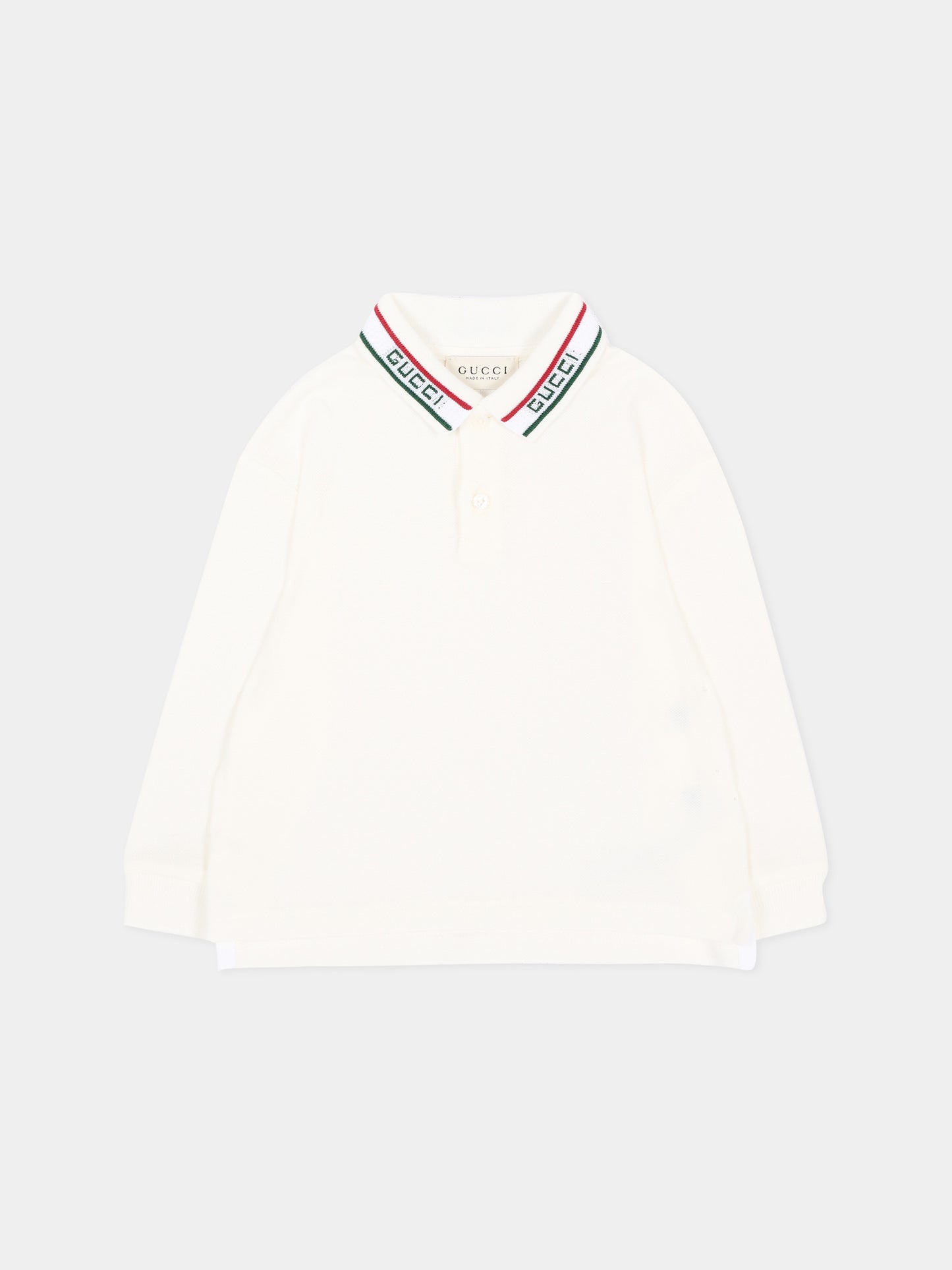Polo a manica lunga bianca per neonato,Gucci Kids,870876 XJHW2 9024