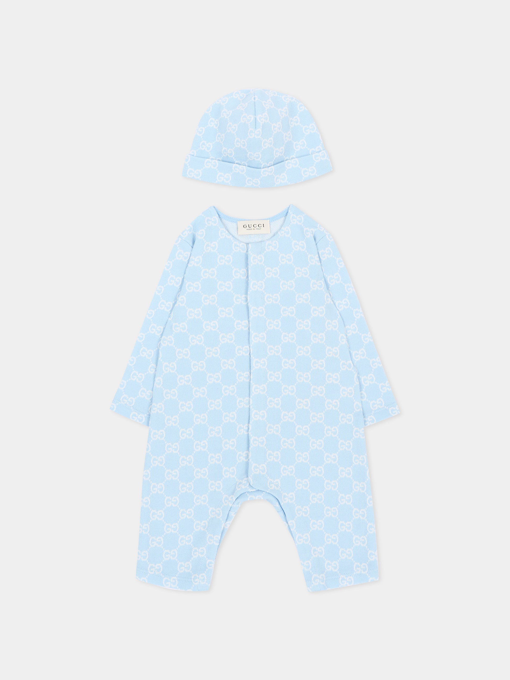 Set Tutina celeste per neonato monogramma GG,Gucci Kids,870882 XJHA9 4914