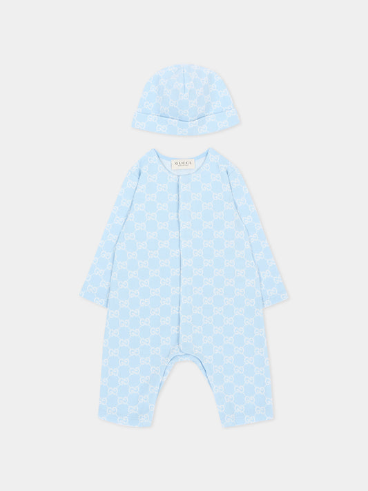 Set Tutina celeste per neonato monogramma GG,Gucci Kids,870882 XJHA9 4914