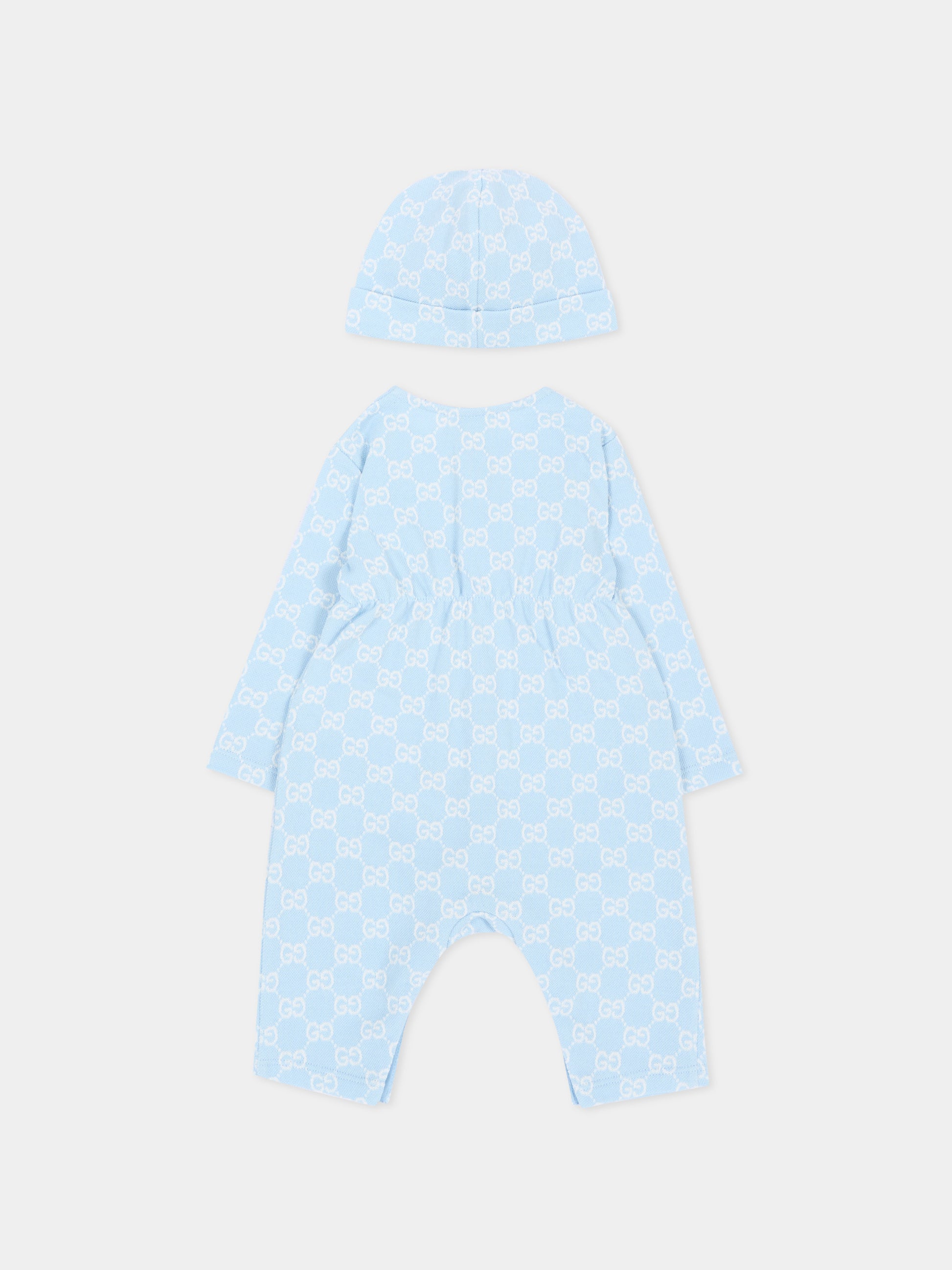 Set Tutina celeste per neonato monogramma GG,Gucci Kids,870882 XJHA9 4914