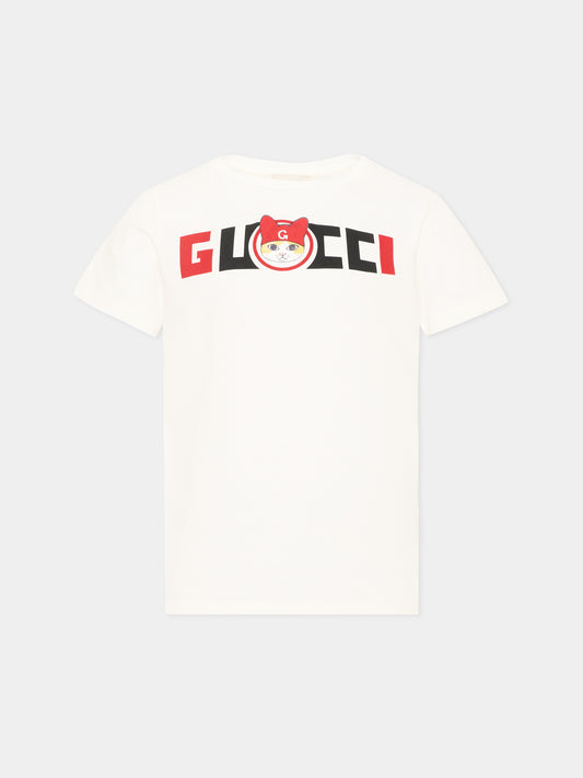 T-shirt a manica corta avorio per bambino logo,Gucci Kids,547559 XJHXE 9214