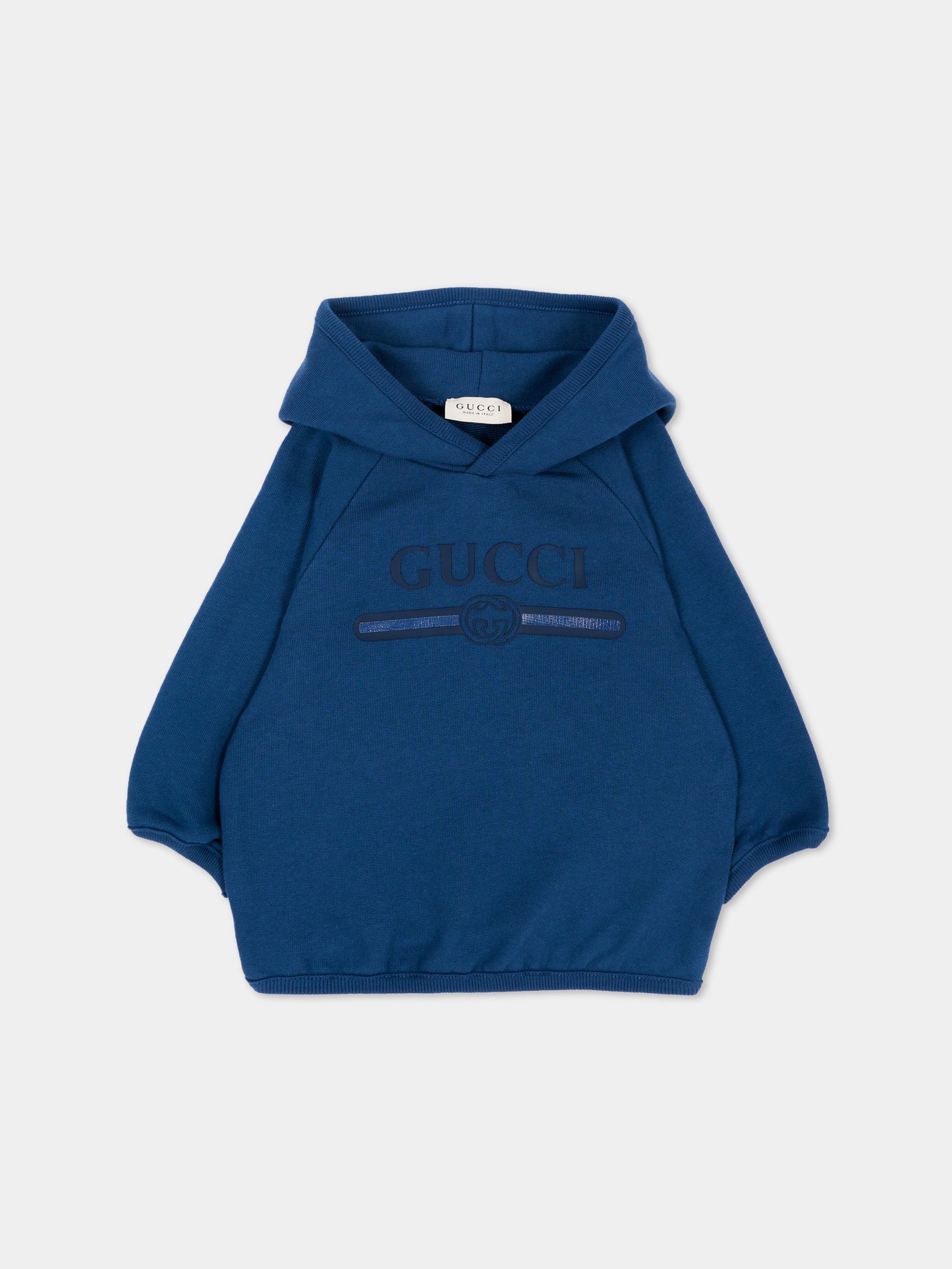 Felpa con cappuccio blu per neonato logo,Gucci Kids,749653 XJHXY 4393