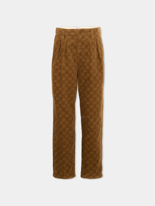Pantalone marrone per bambino con monogram GG,Gucci Kids,864939 XDDF9 2230