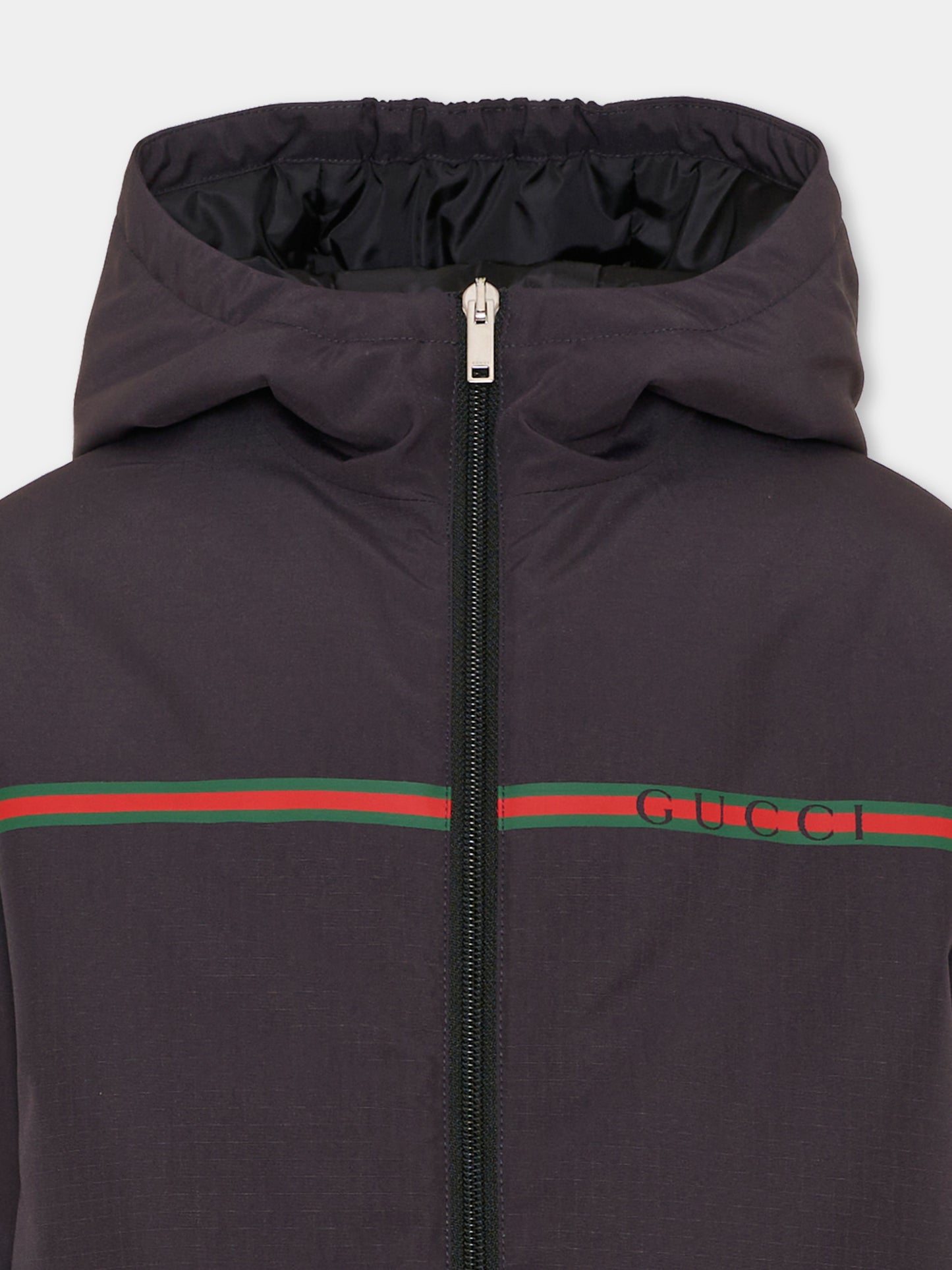 Piumino blu per bambino con nastro Web,Gucci Kids,870256 XWAWX 4003