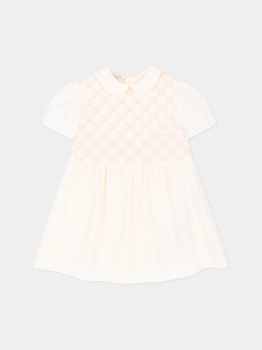 Abito elegante avorio per neonata con monogram GG,Gucci Kids,866851 ZAI9G 9172