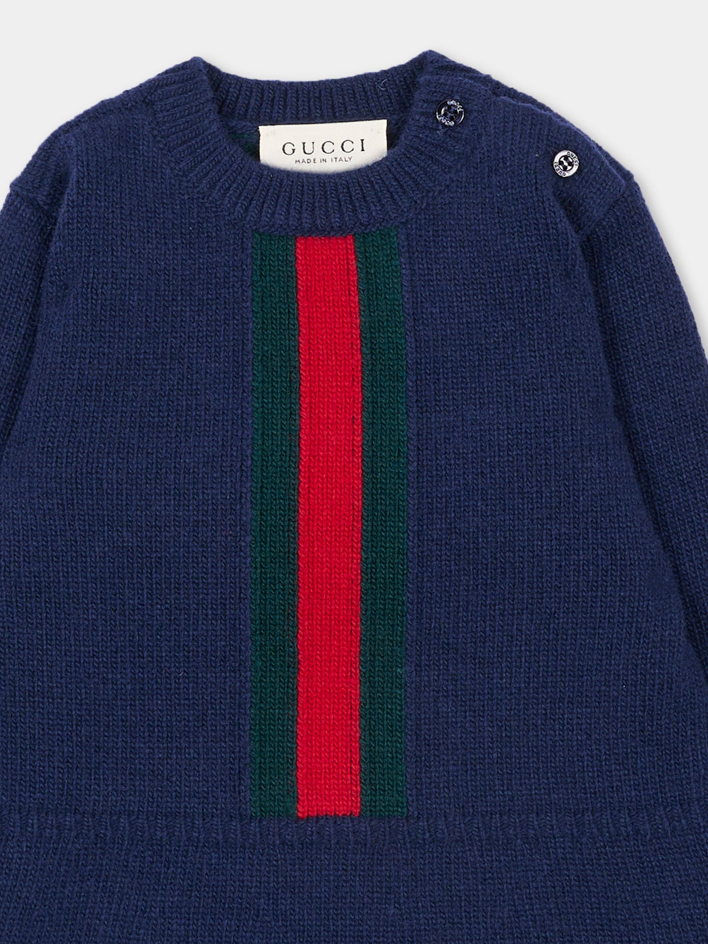 Vestito a manica lunga blu per neonata con nastro Web,Gucci Kids,867923 XKFKT 4154