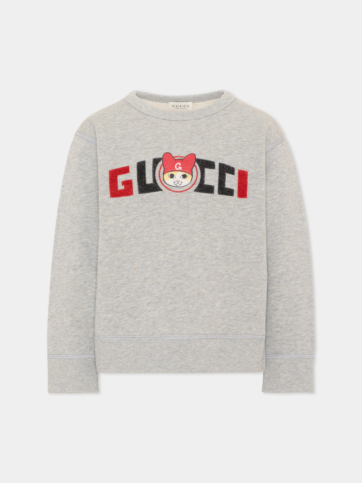 Felpa girocollo grigia per bambino con logo,Gucci Kids,855825 XJHY2 1183