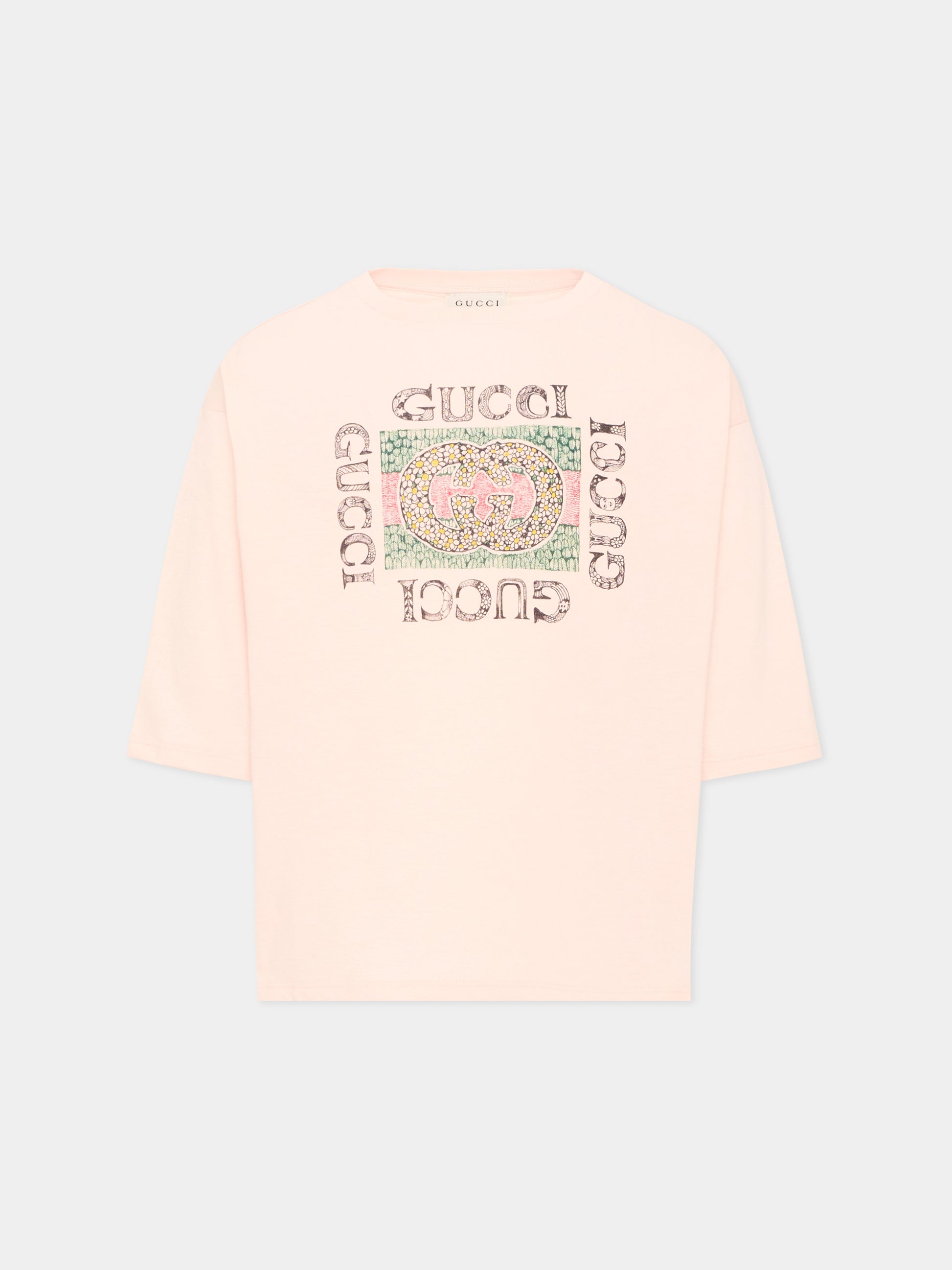 T-shirt a manica lunga rosa per bambina logo,Gucci Kids,868058 XJHYW 6341