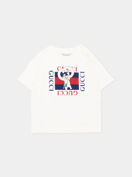 T-shirt a manica corta avorio per neonato logo,Gucci Kids,873800 XJHY7 9214