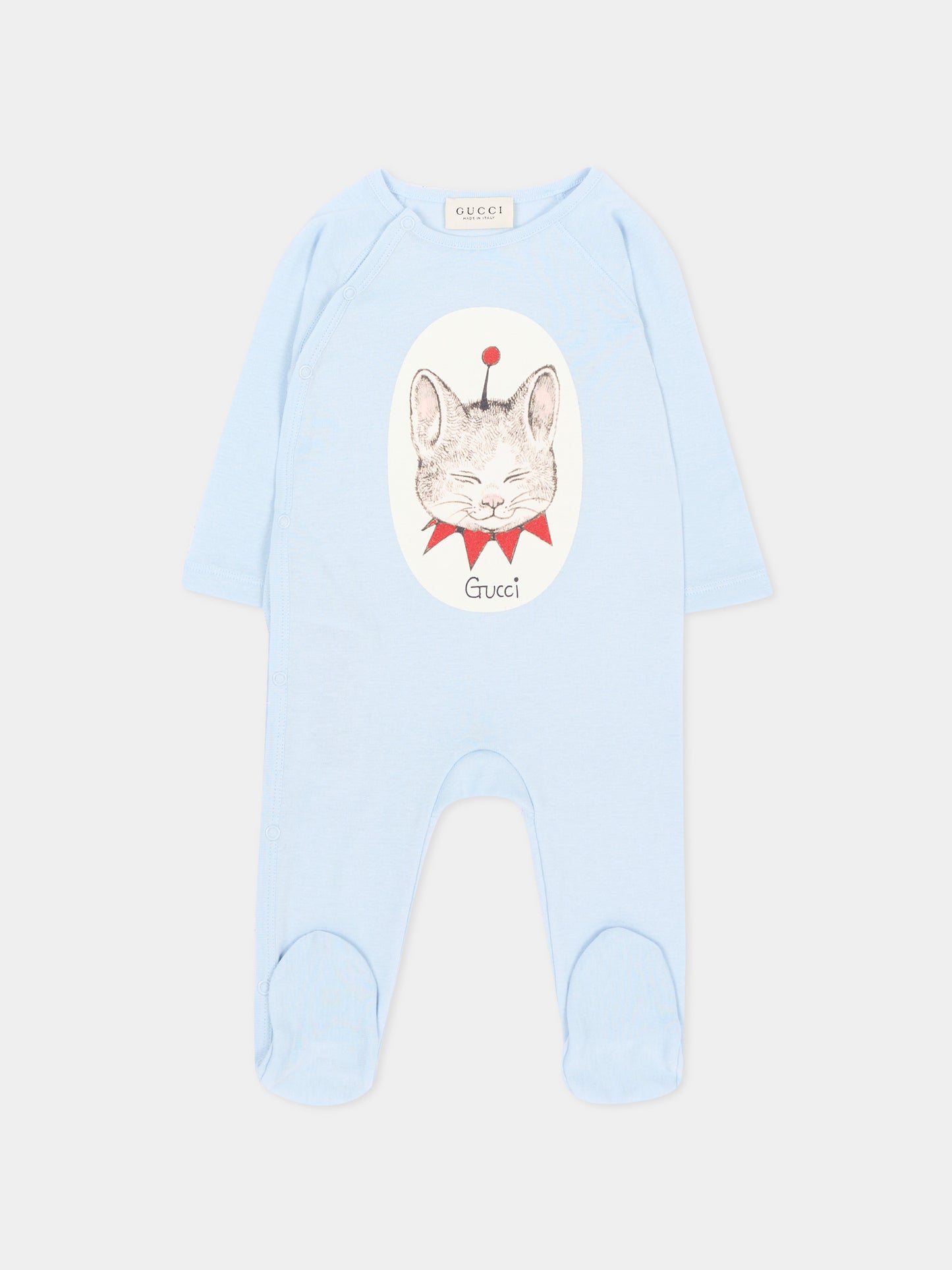 Set Tutine azzurro per neonato stampa gatto,Gucci Kids,873813 XJHZD 4454