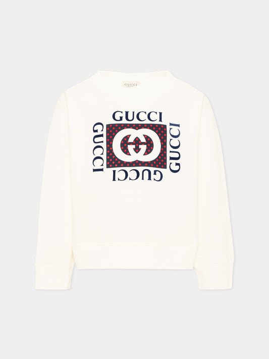 T-shirt a manica lunga avorio per bambina logo,Gucci Kids,873824 XJHYV 9214