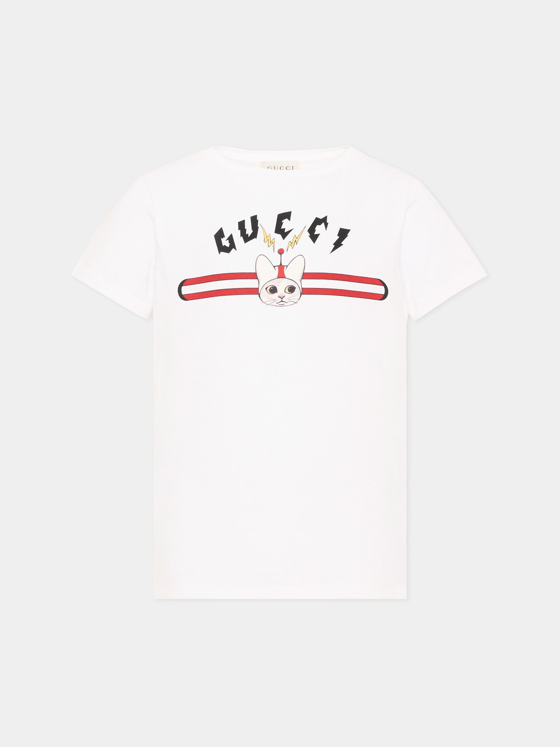 T-shirt a manica corta avorio per bambino stampa logo,Gucci Kids,547559 XJHXA 9043