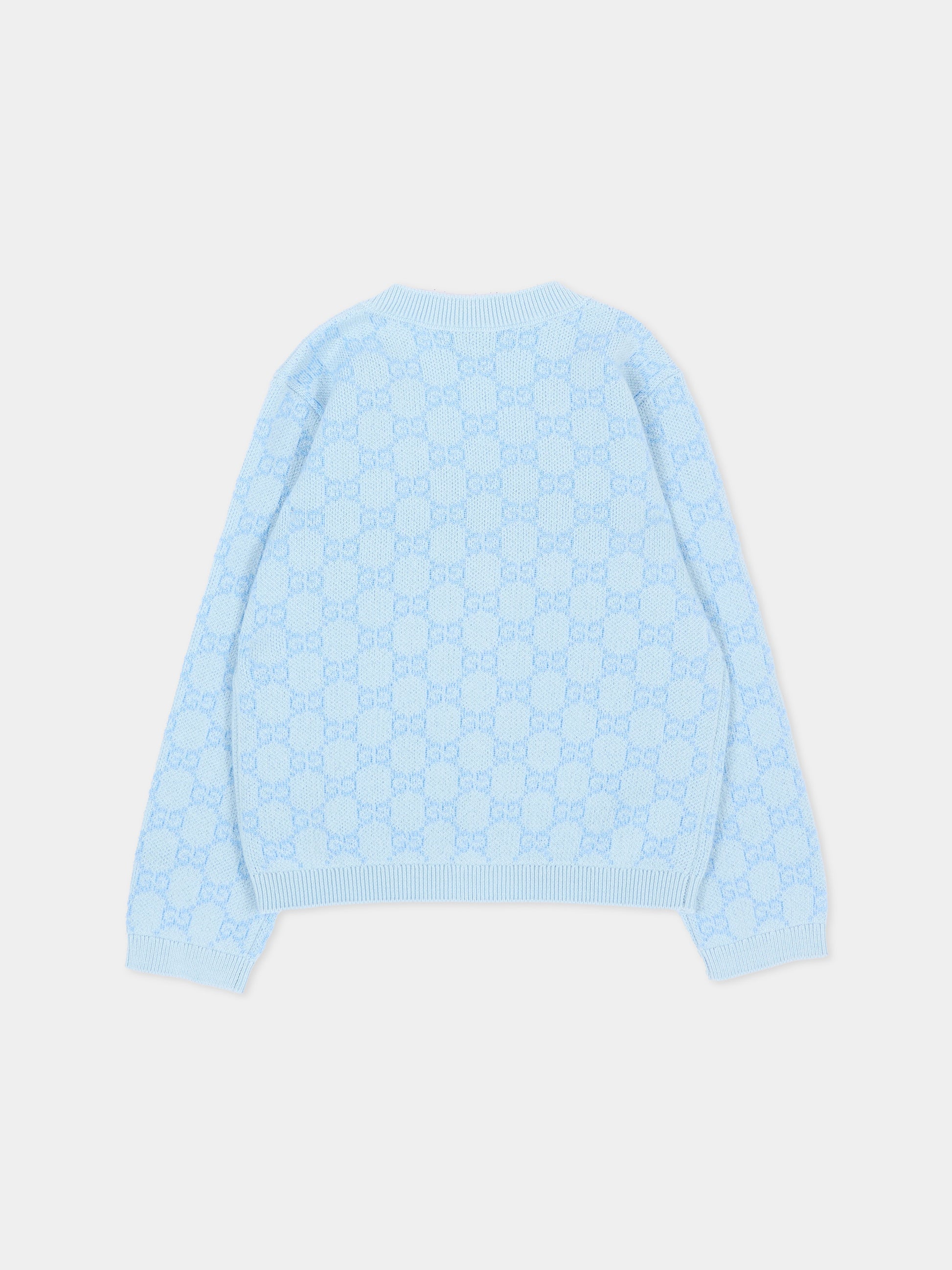Cardigan celeste per neonato Jacquard GG,Gucci Kids,834348 XKFQX 4012