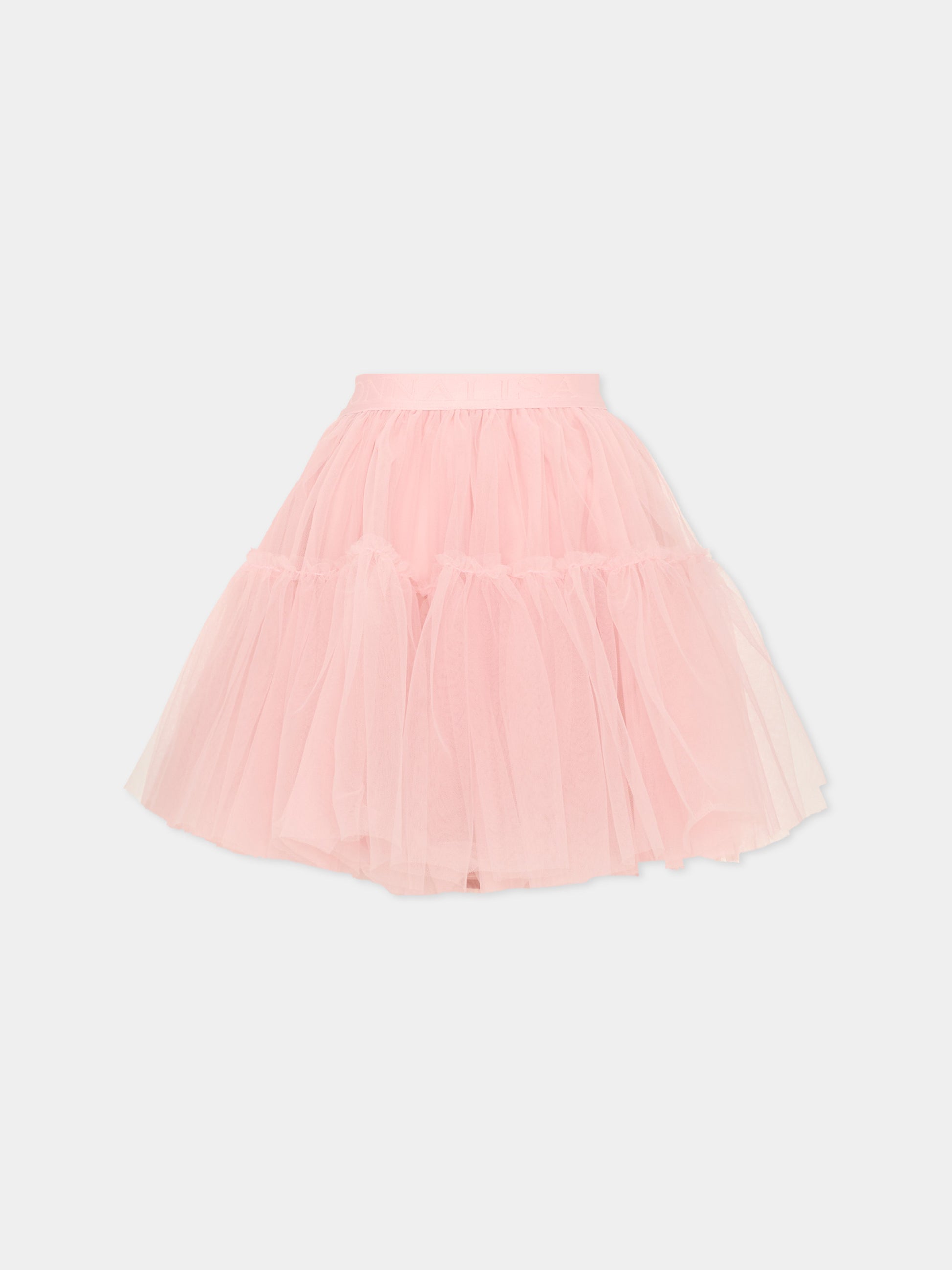 Gonna elegante rosa in tulle per bambina con logo,Monnalisa,17HGON T9945 0066