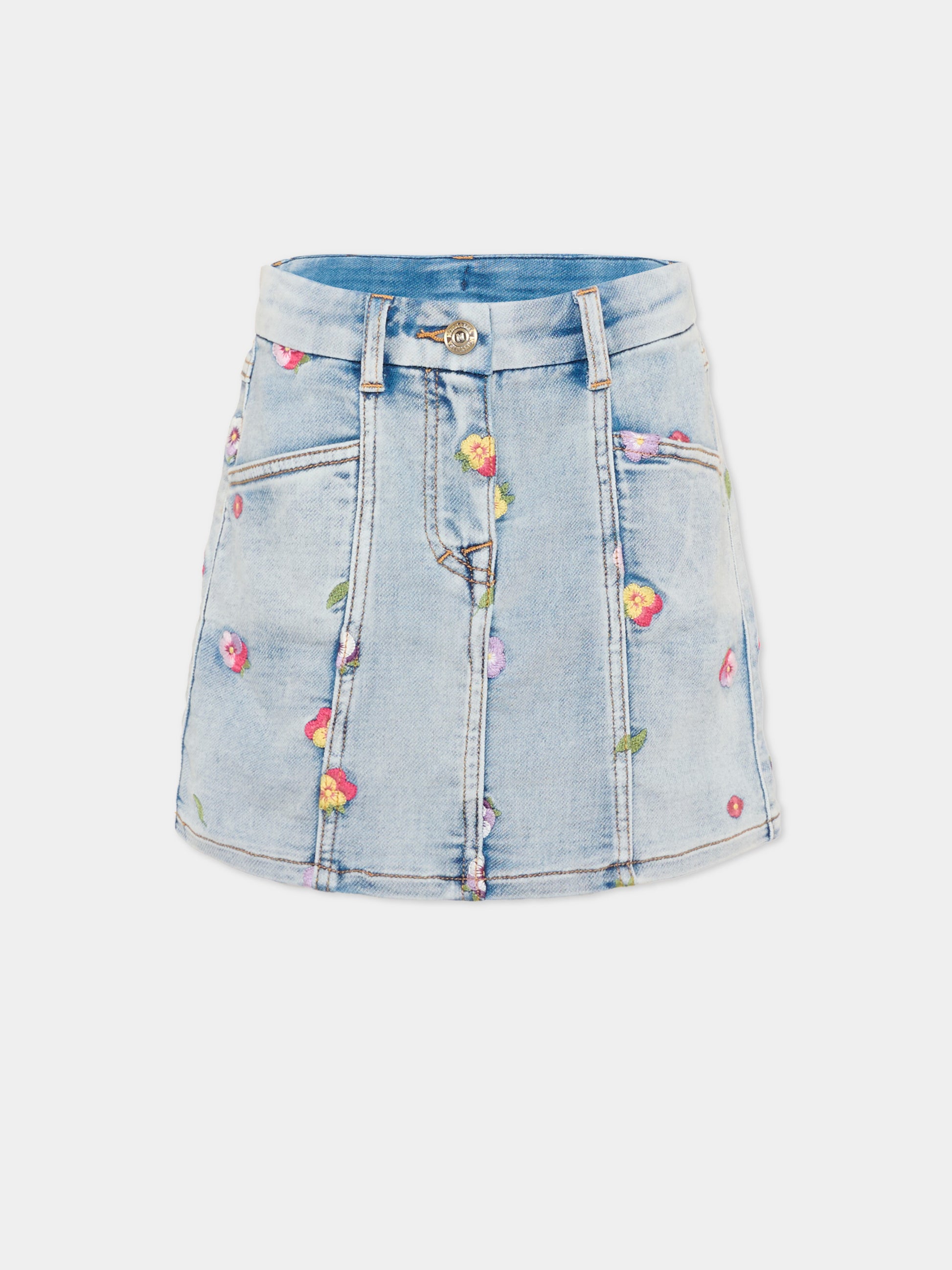 Gonna denim per bambina con fiori,Monnalisa,19H702 8042 6284