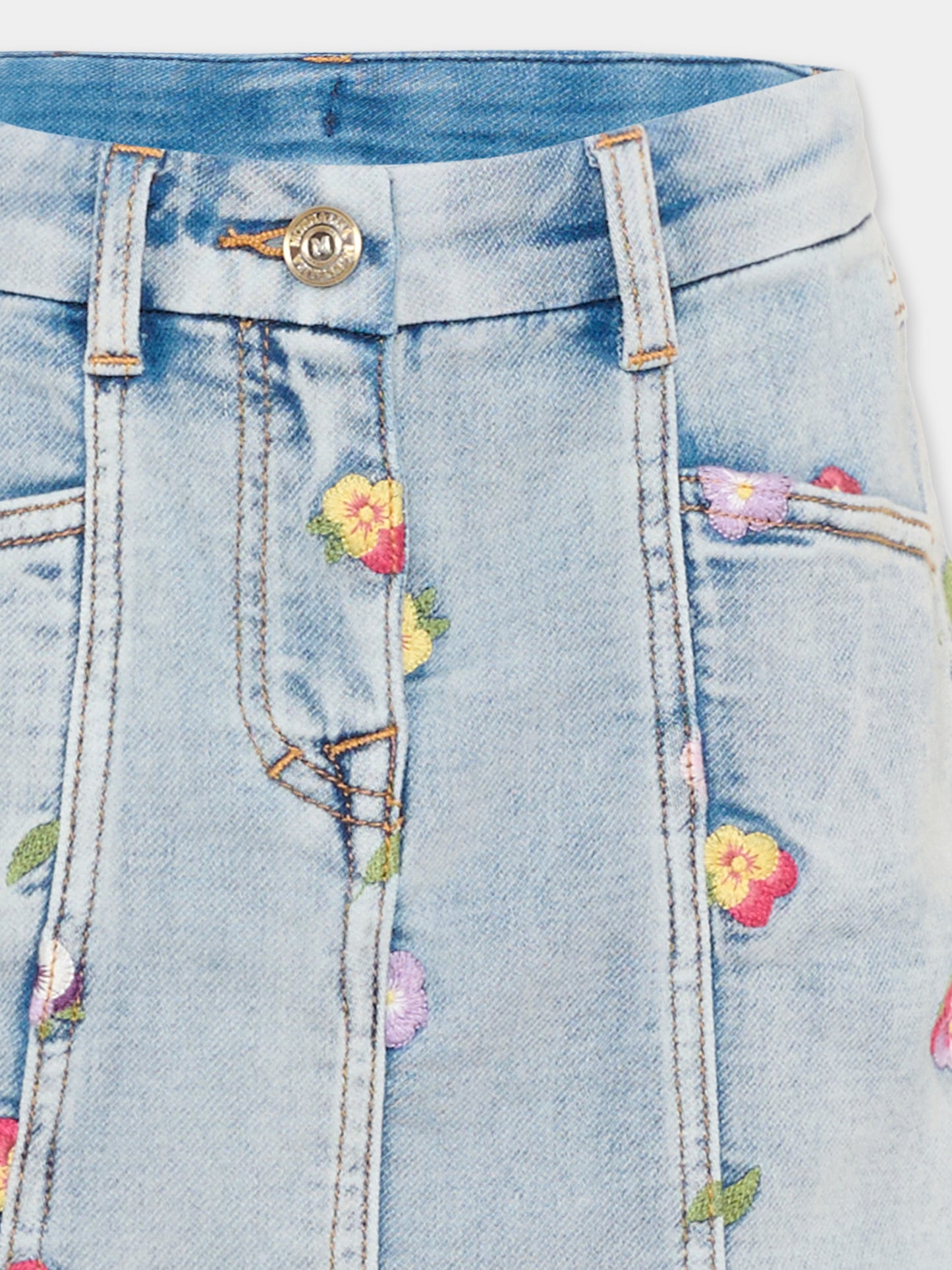 Gonna denim per bambina con fiori,Monnalisa,19H702 8042 6284