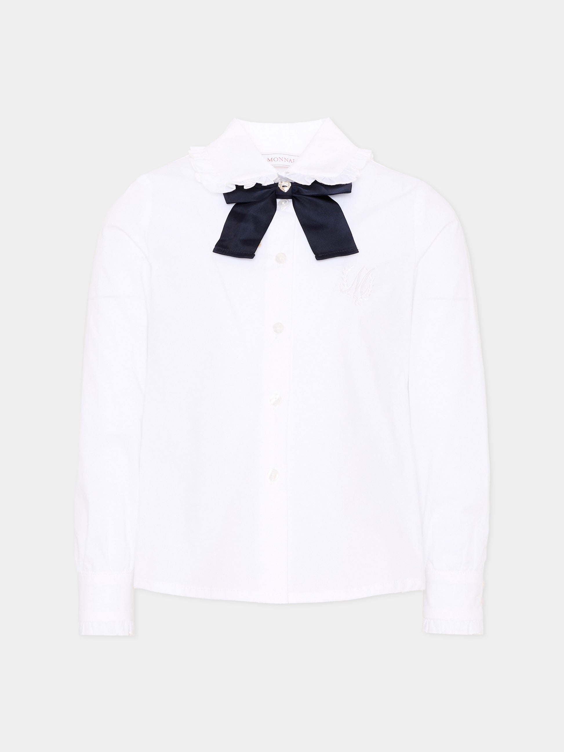 Camicia bianca per bambina con fiocco,Monnalisa,18HANA 8153 9956