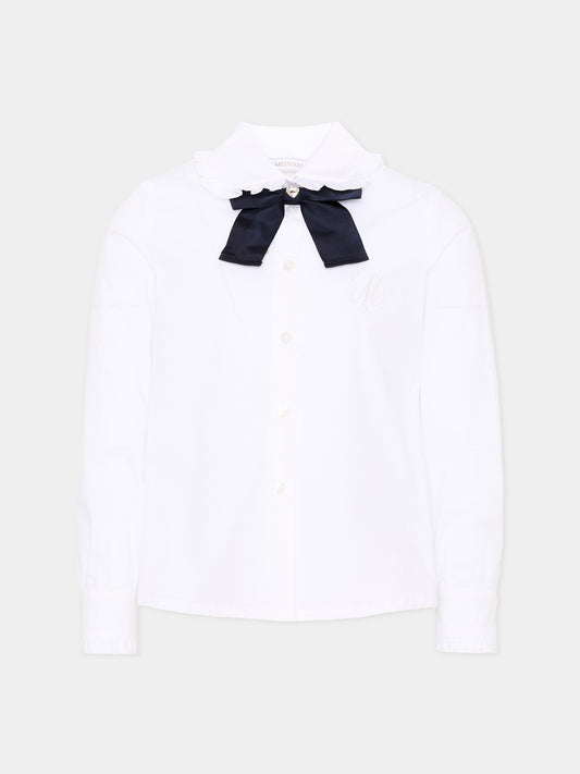 Camicia bianca per bambina con fiocco,Monnalisa,18HANA 8153 9956