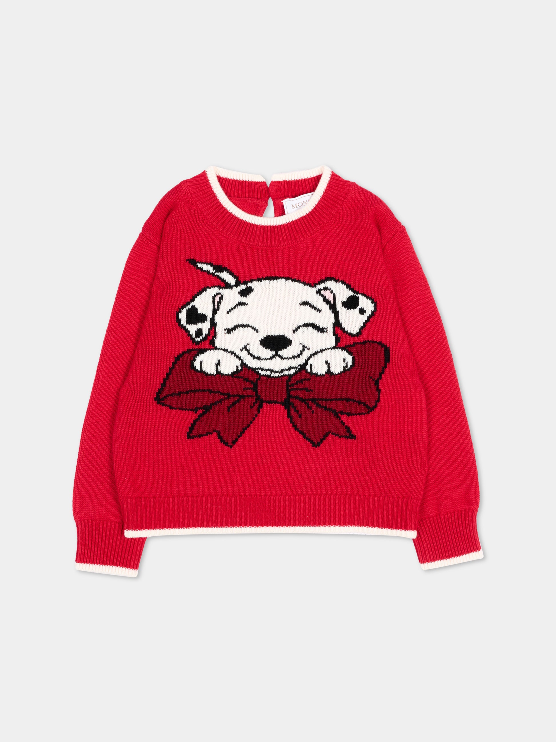 Maglione rosso per neonata con cane,Monnalisa,39H616 8066 0043