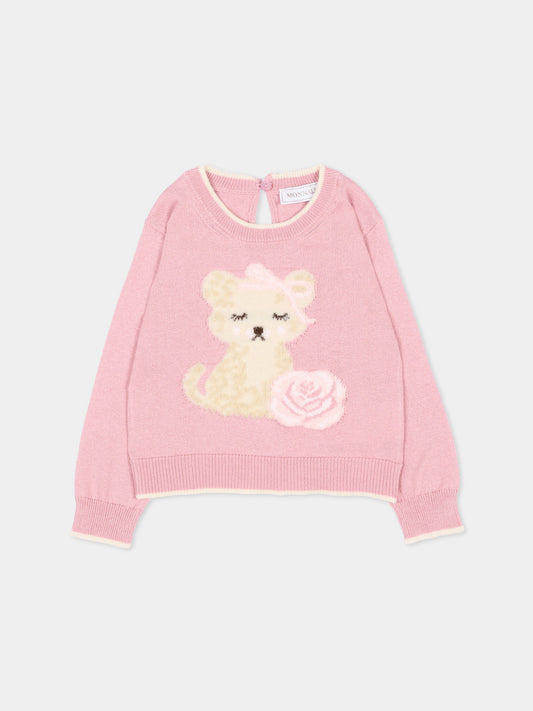 Maglione rosa per neonata con cucciolo,Monnalisa,39H605 8060 094F