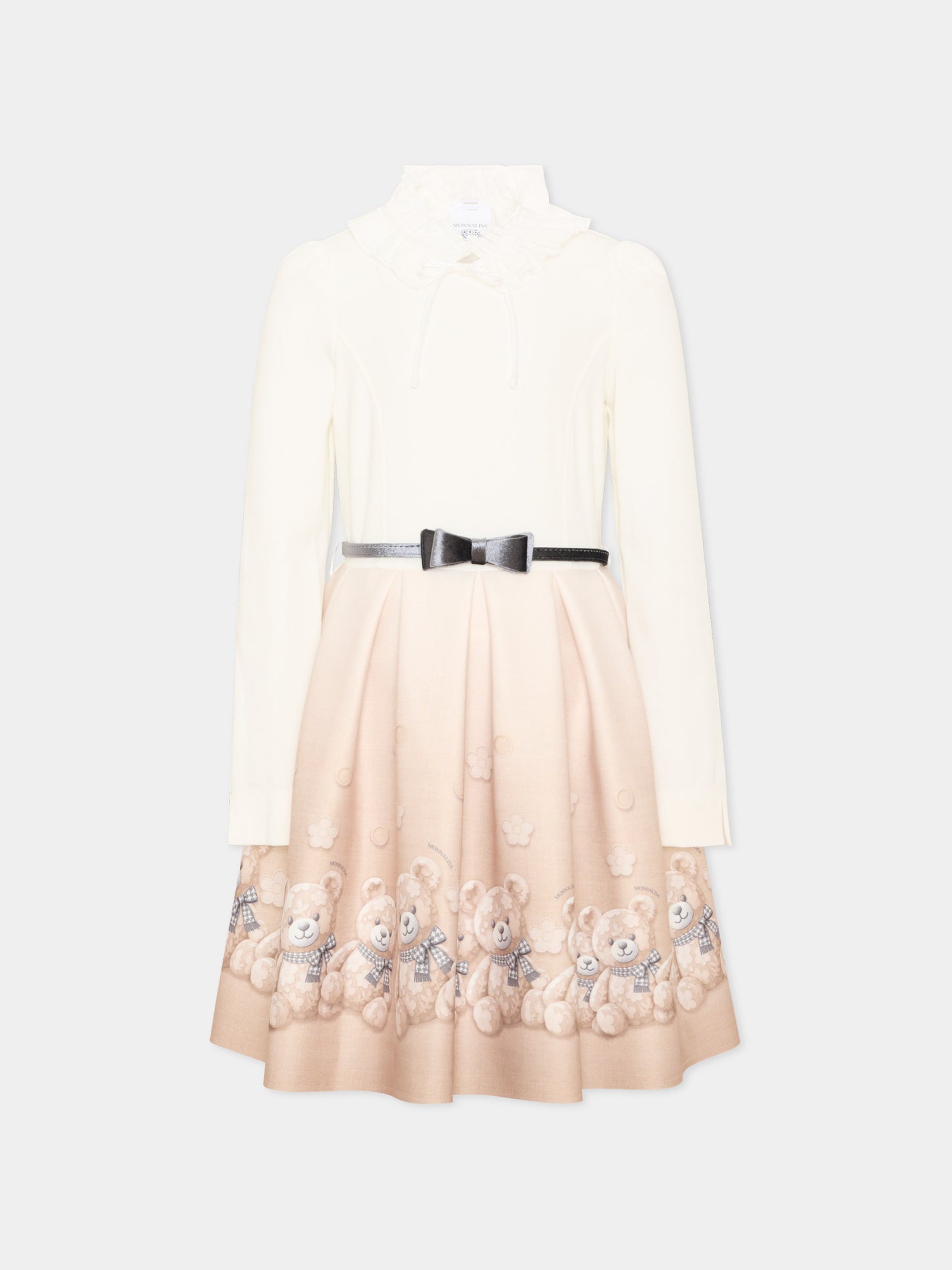 Abito elegante avorio per bambina con orsetti,Monnalisa,11H909 8669 0003