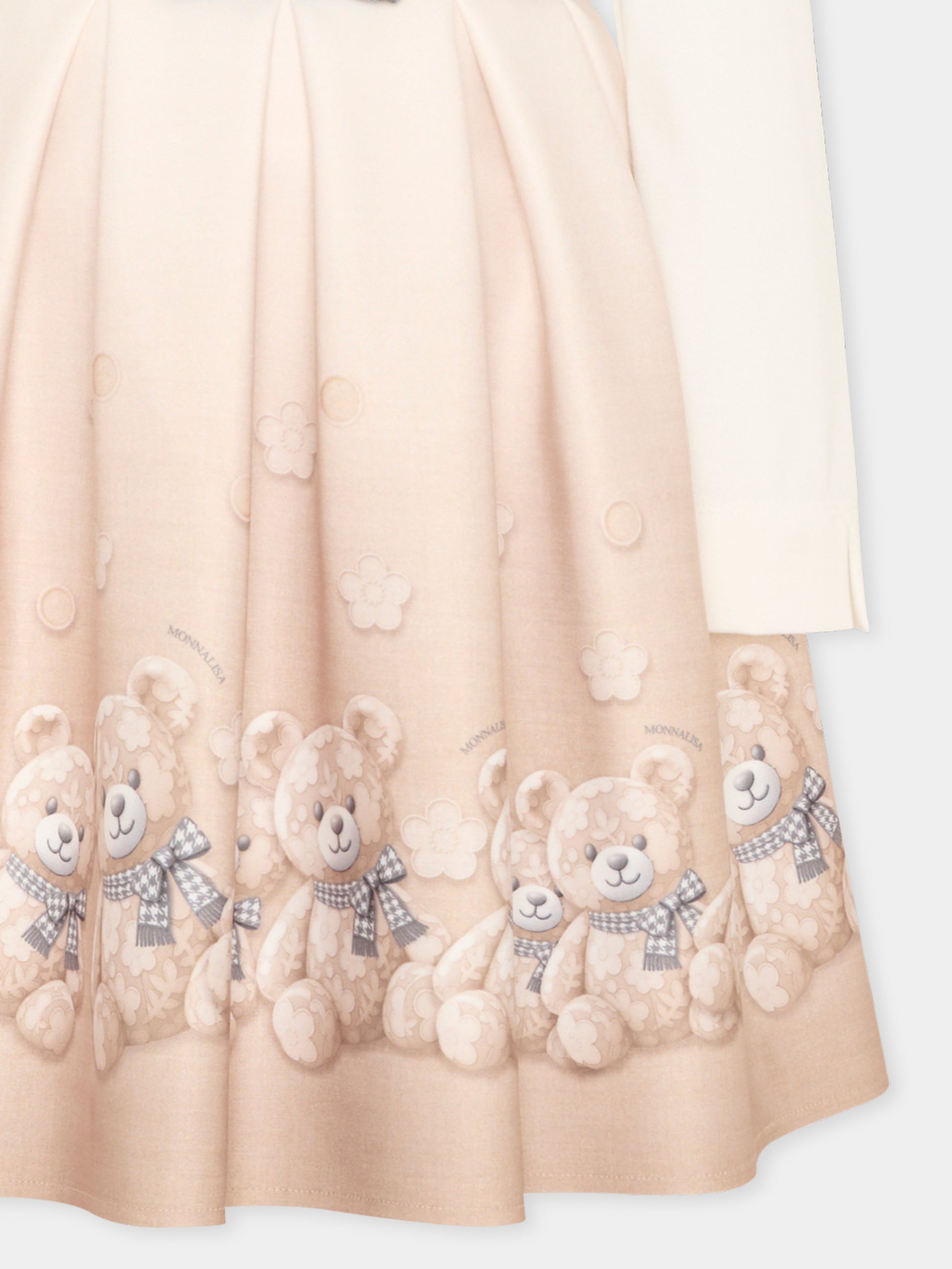 Abito elegante avorio per bambina con orsetti,Monnalisa,11H909 8669 0003