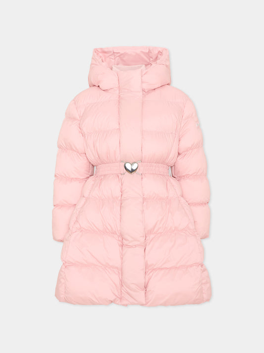 Piumino rosa per bambina con cintura,Monnalisa,17H100 8020 0094