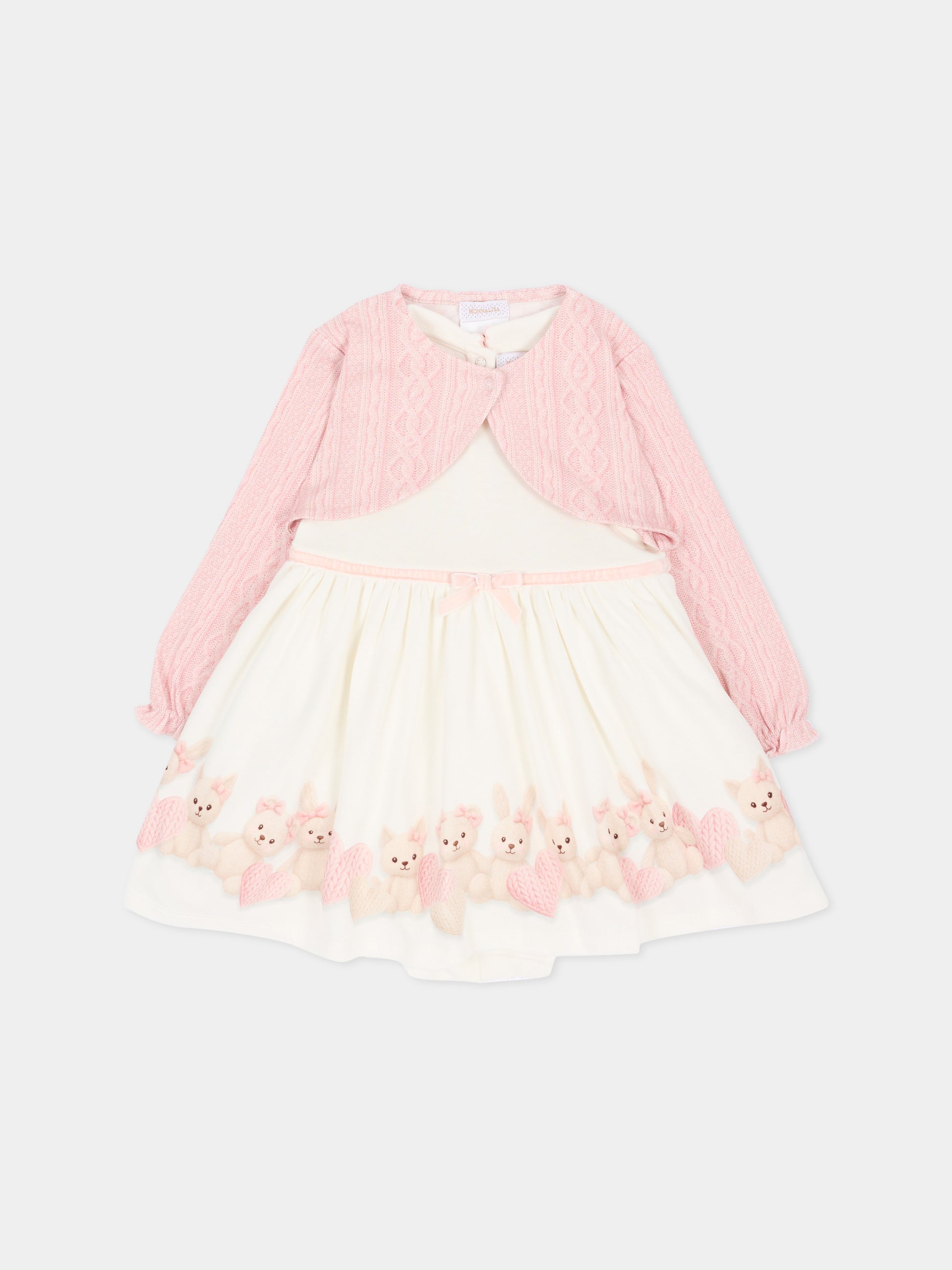 Vestito avorio per neonata con conigli,Monnalisa,35H507 8001 0191