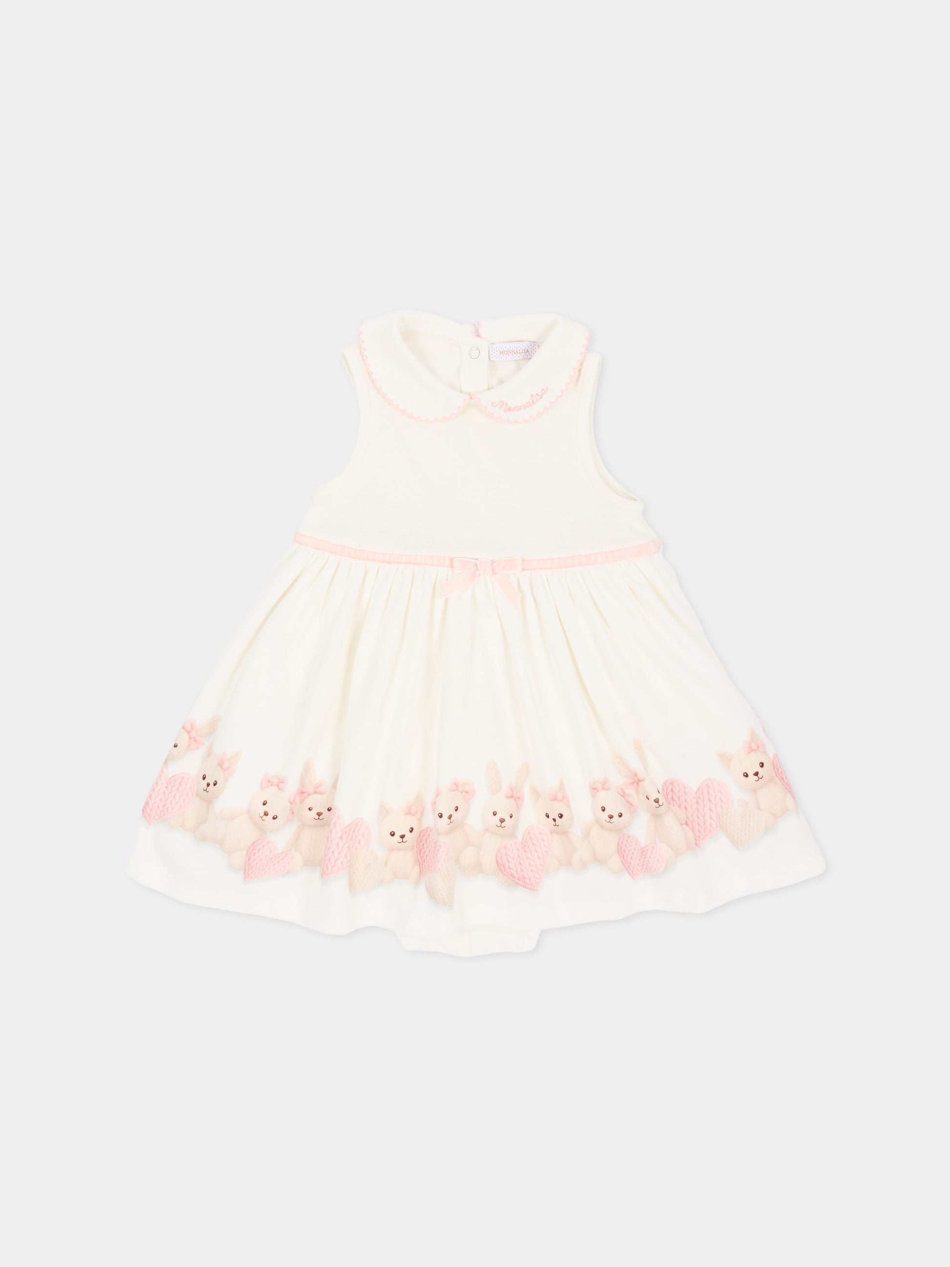 Vestito avorio per neonata con conigli,Monnalisa,35H507 8001 0191