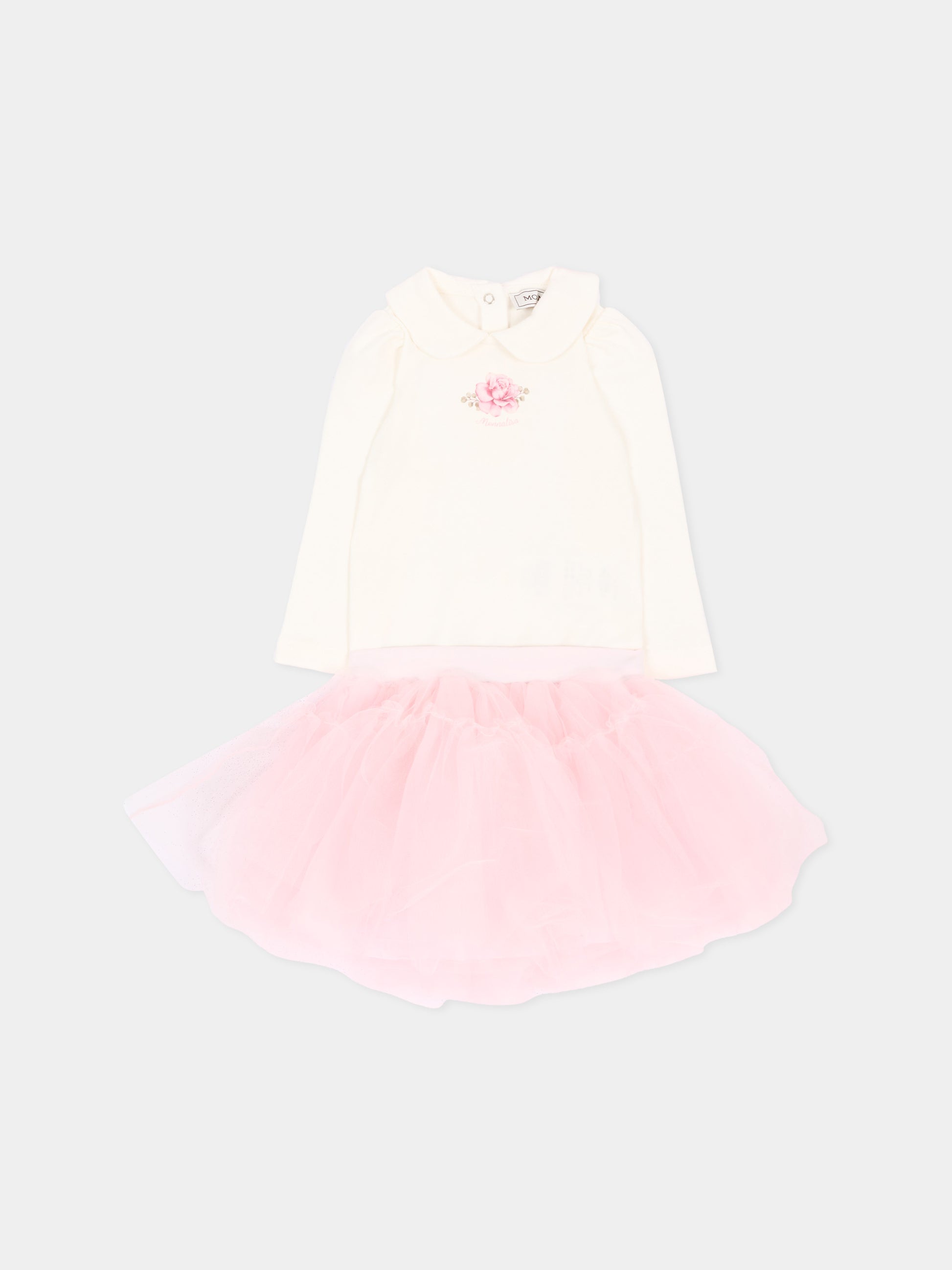 Completo rosa per neonata con tulle,Monnalisa,35H517 8000 0191