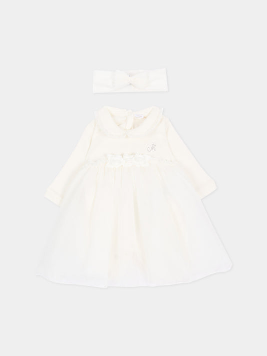Abito elegante avorio per neonata con logo,Monnalisa,35H201 8070 0001