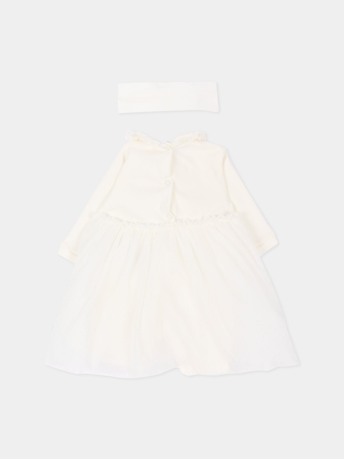 Abito elegante avorio per neonata con logo,Monnalisa,35H201 8070 0001