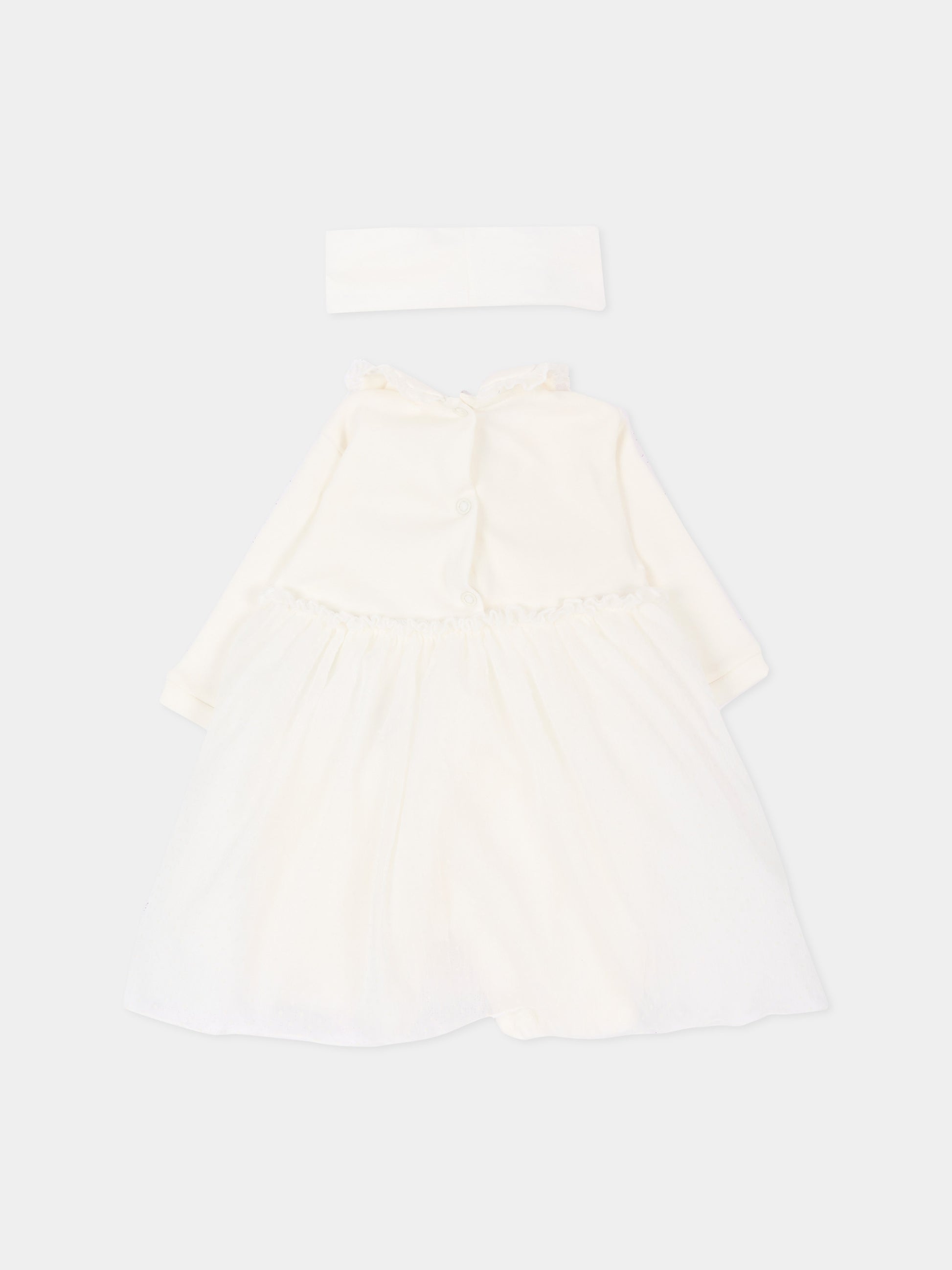 Abito elegante avorio per neonata con logo,Monnalisa,35H201 8070 0001