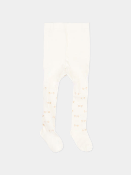 Collant avorio per neonata con fiocchi,Monnalisa,73H006 8082 0170