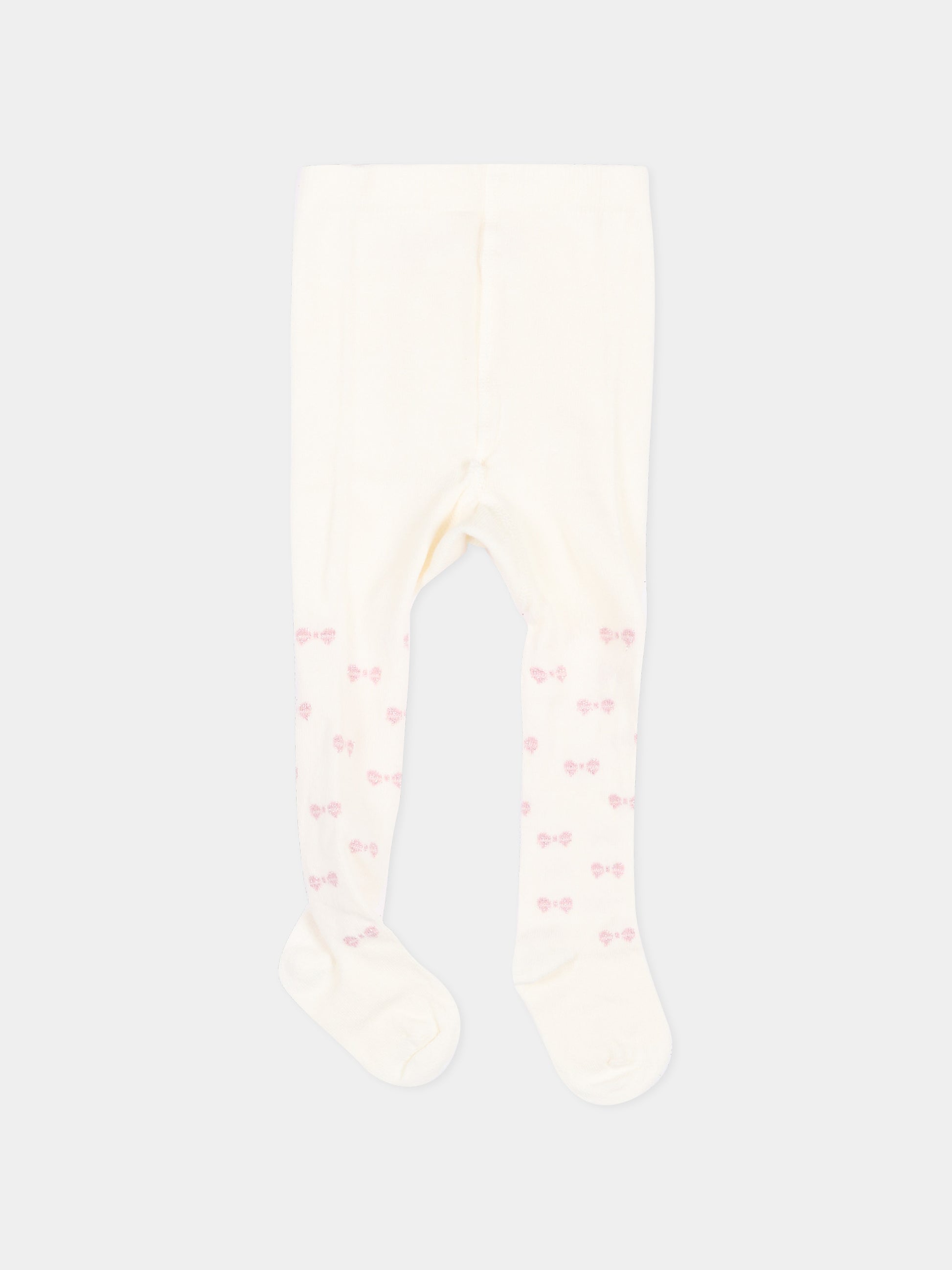 Collant avorio per neonata  con fiocchi,Monnalisa,73H006 8082 0191