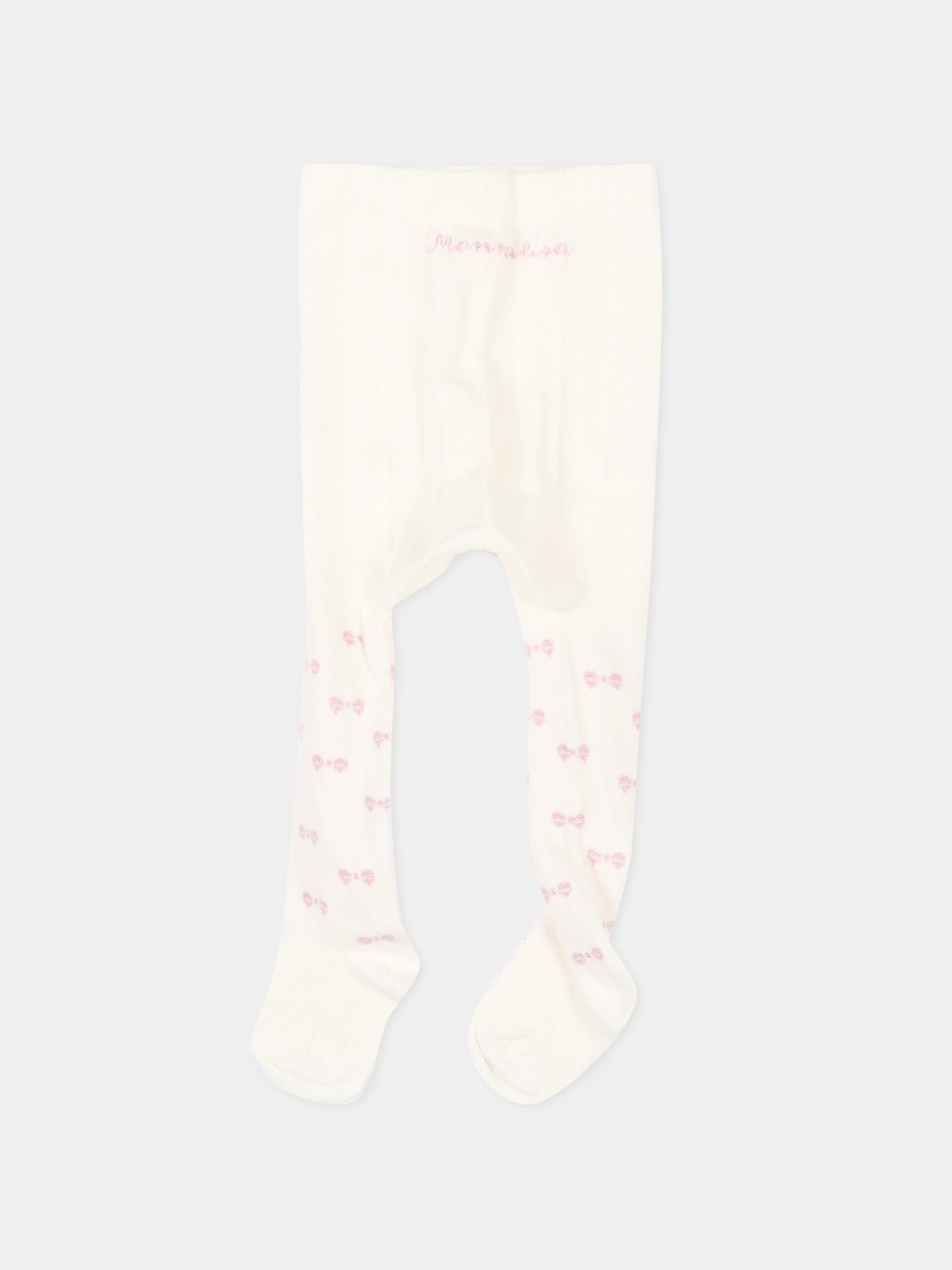 Collant avorio per neonata  con fiocchi,Monnalisa,73H006 8082 0191