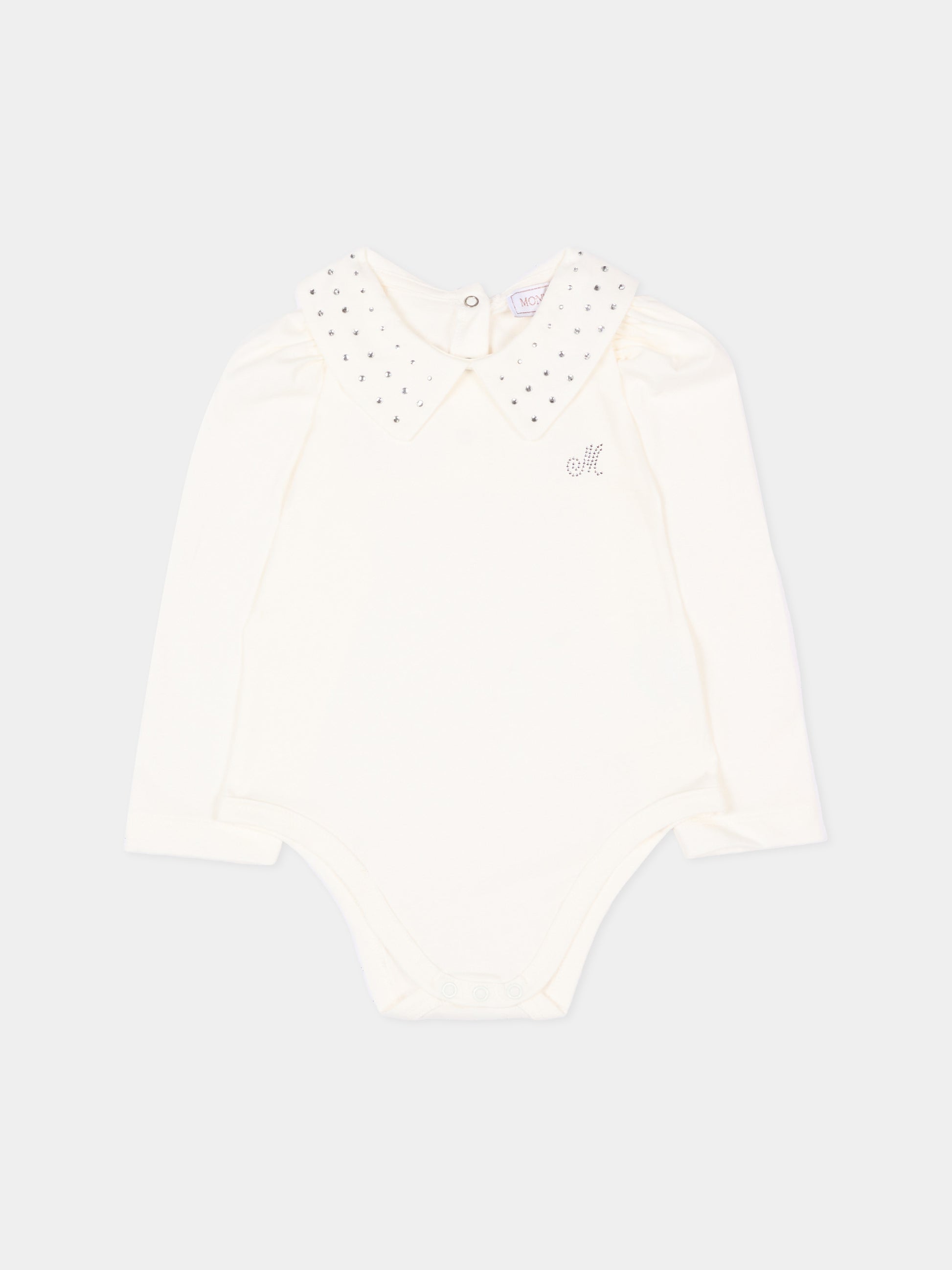 Body avorio per neonata con strass,Monnalisa,37H300 8002 0001